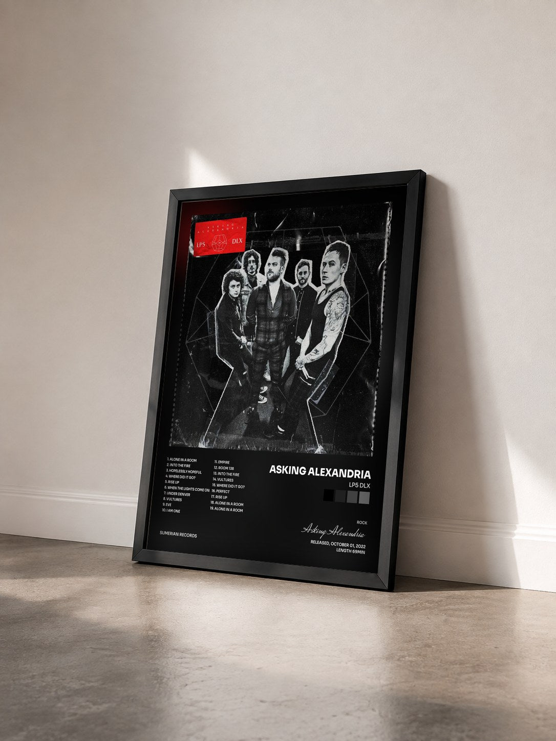 #noir Tableau de l'album LP5 DLX de Asking Alexandria vu de trois quarts, cadre noir