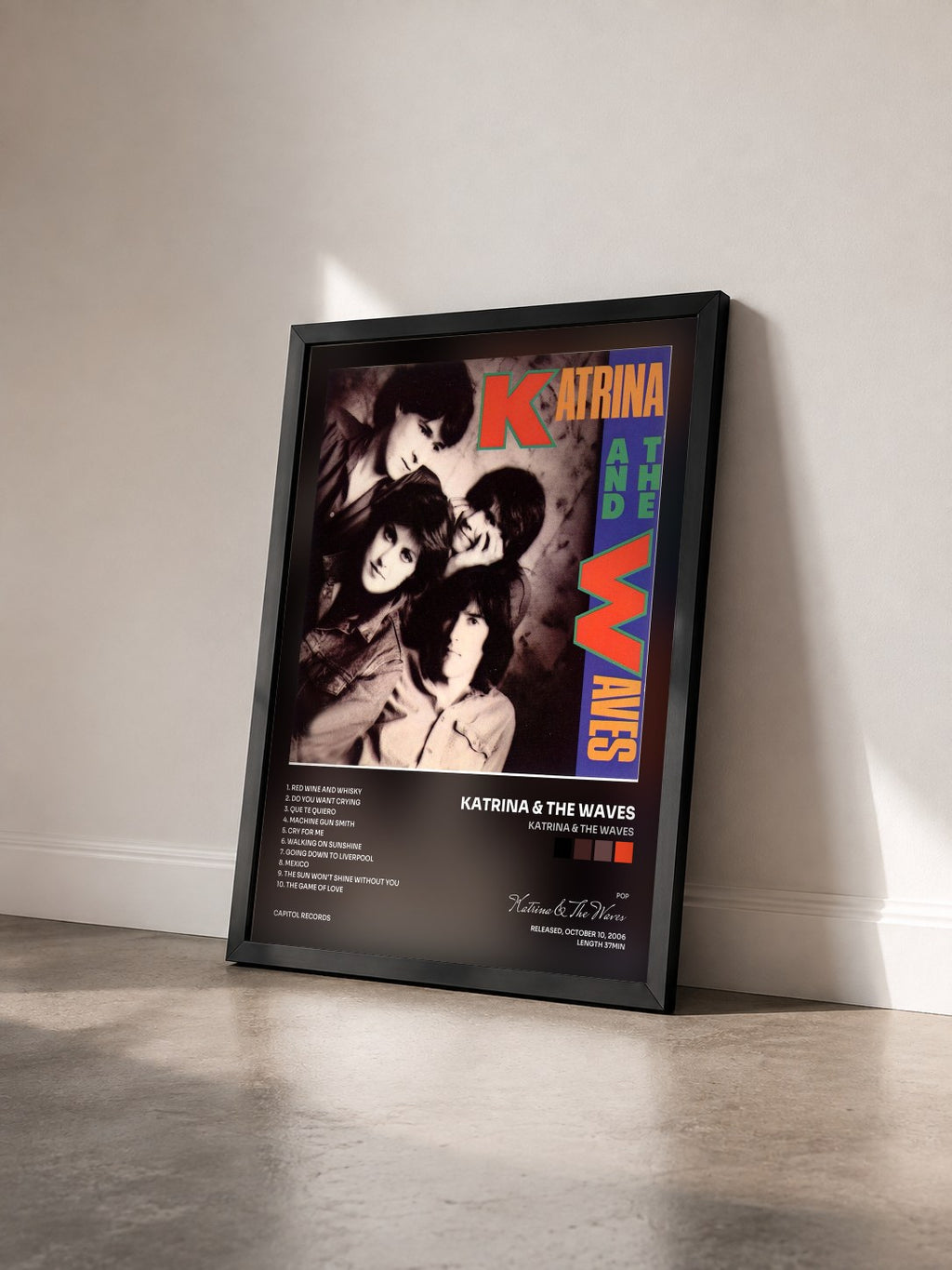 #noir Tableau de l'album Katrina & The Waves de Katrina & The Waves vu de trois quarts, cadre noir