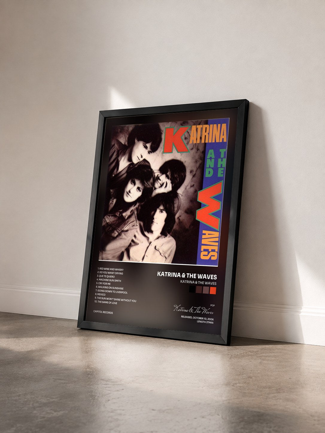 #noir Tableau de l'album Katrina & The Waves de Katrina & The Waves vu de trois quarts, cadre noir