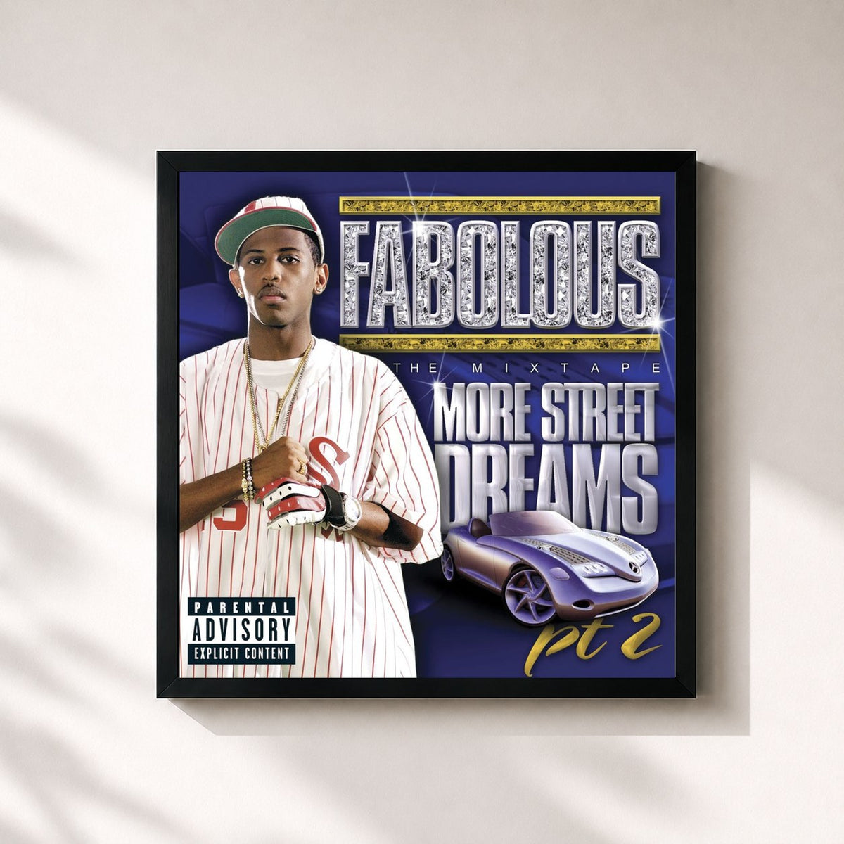 #noir Tableau carré de l'album More Street Dreams Pt. 2: The Mixtape de Fabolous, cadre noir 32x32 cm