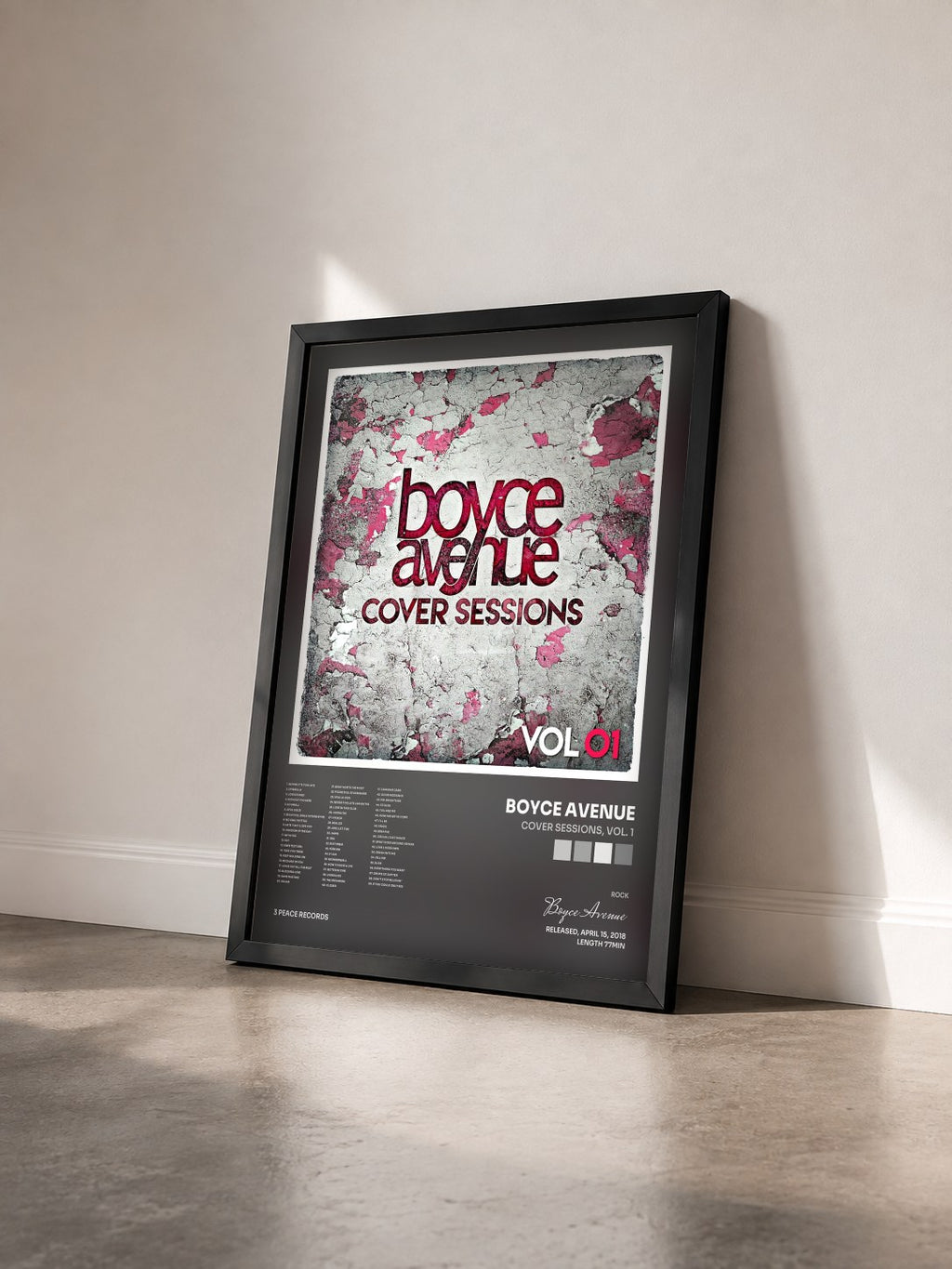 #noir Tableau de l'album Cover Sessions, Vol. 1 de Boyce Avenue vu de trois quarts, cadre noir