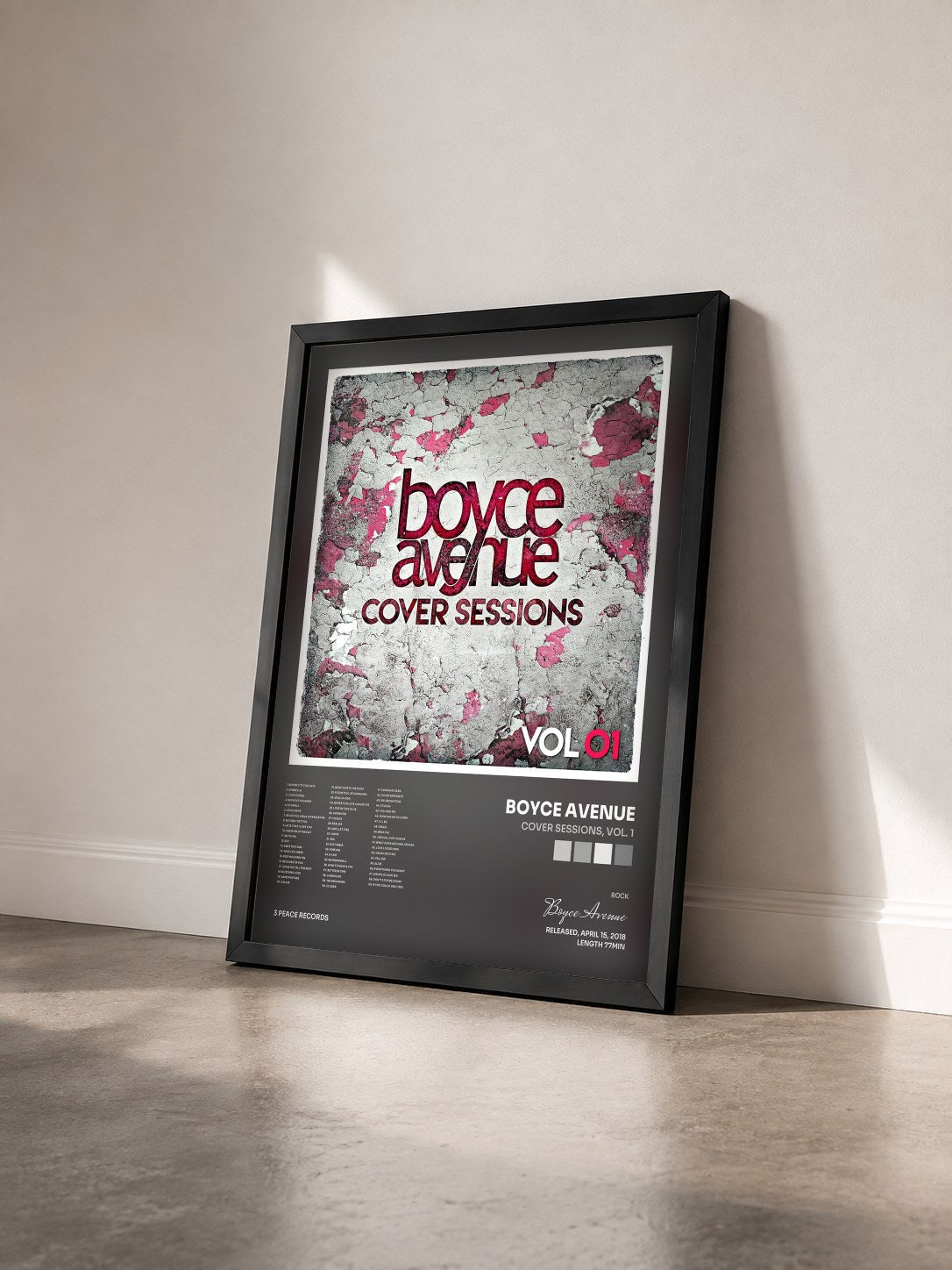 #noir Tableau de l'album Cover Sessions, Vol. 1 de Boyce Avenue vu de trois quarts, cadre noir