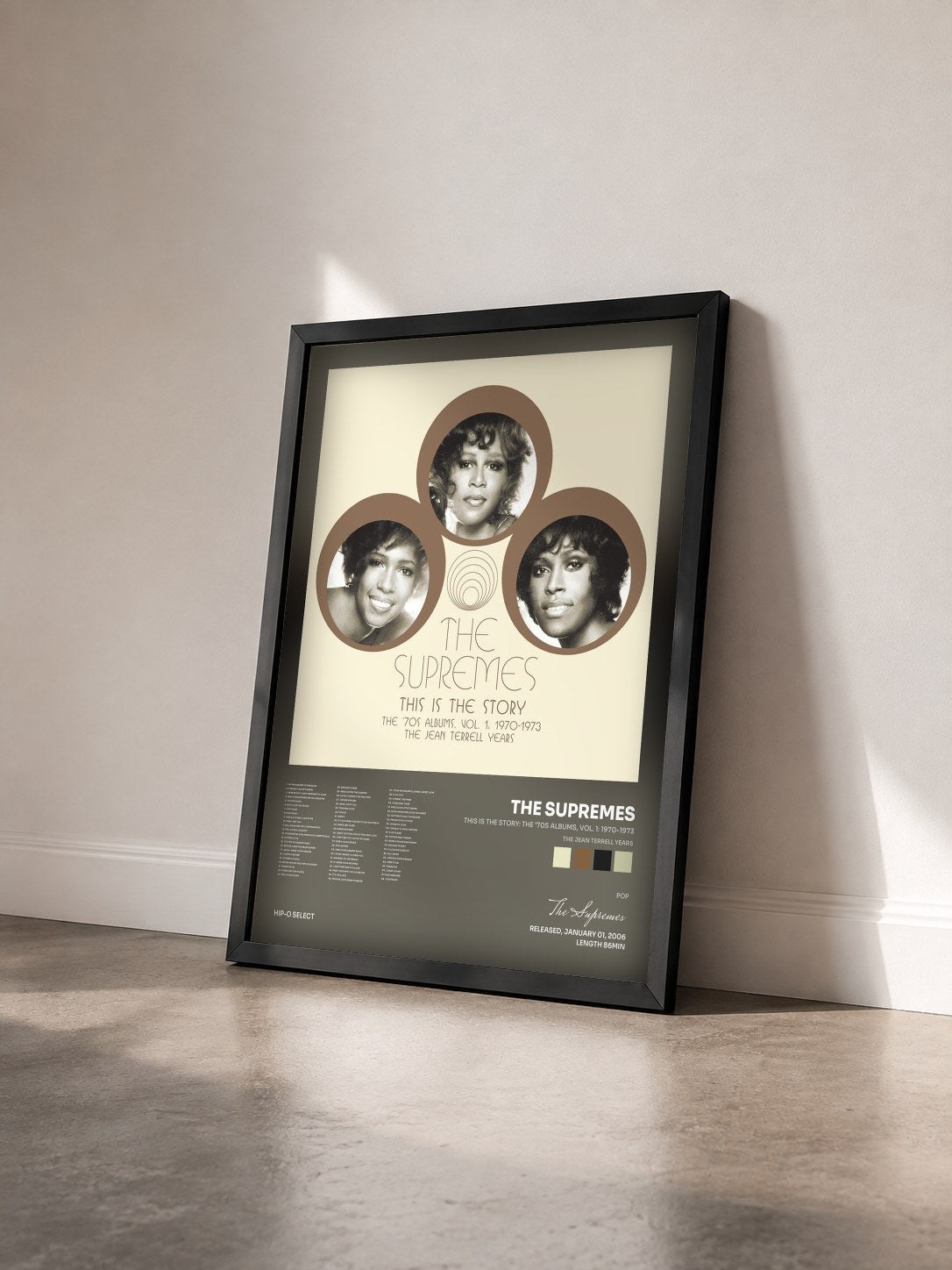 #noir Tableau de l'album This is The Story: The ‘70s Albums, Vol. 1: 1970-1973 (The Jean Terrell Years) de The Supremes vu de trois quarts, cadre noir