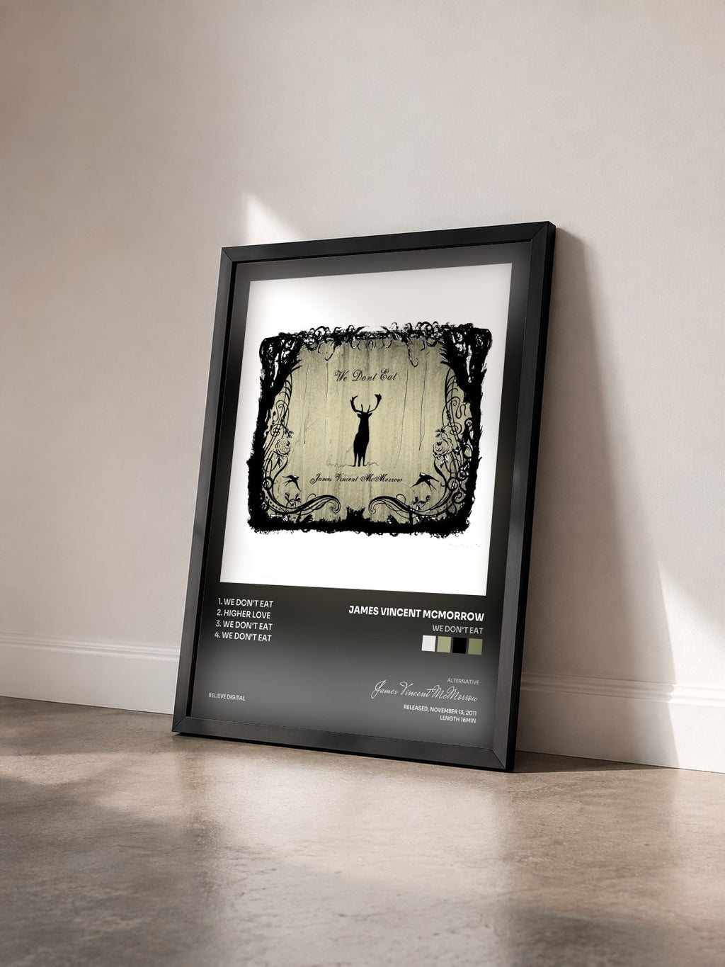 #noir Tableau de l'album We Don't Eat de James Vincent McMorrow vu de trois quarts, cadre noir