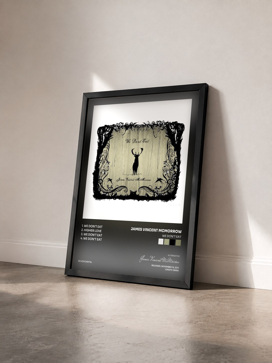 #noir Tableau de l'album We Don't Eat de James Vincent McMorrow vu de trois quarts, cadre noir