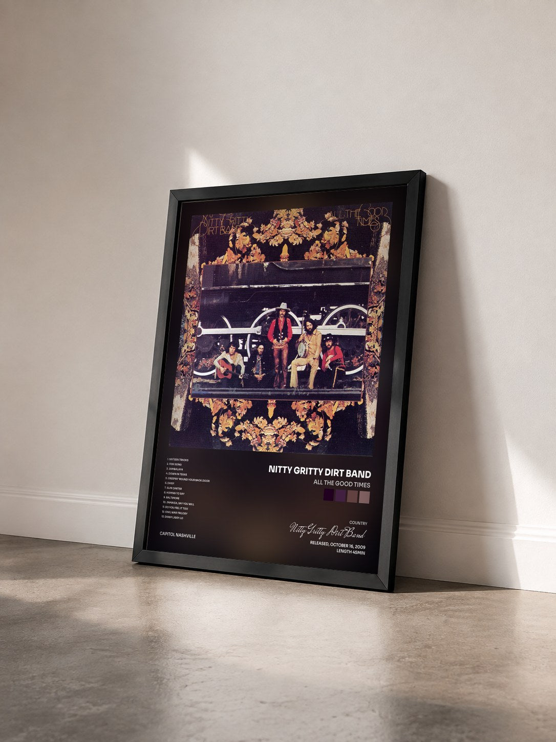 #noir Tableau de l'album All The Good Times de Nitty Gritty Dirt Band vu de trois quarts, cadre noir
