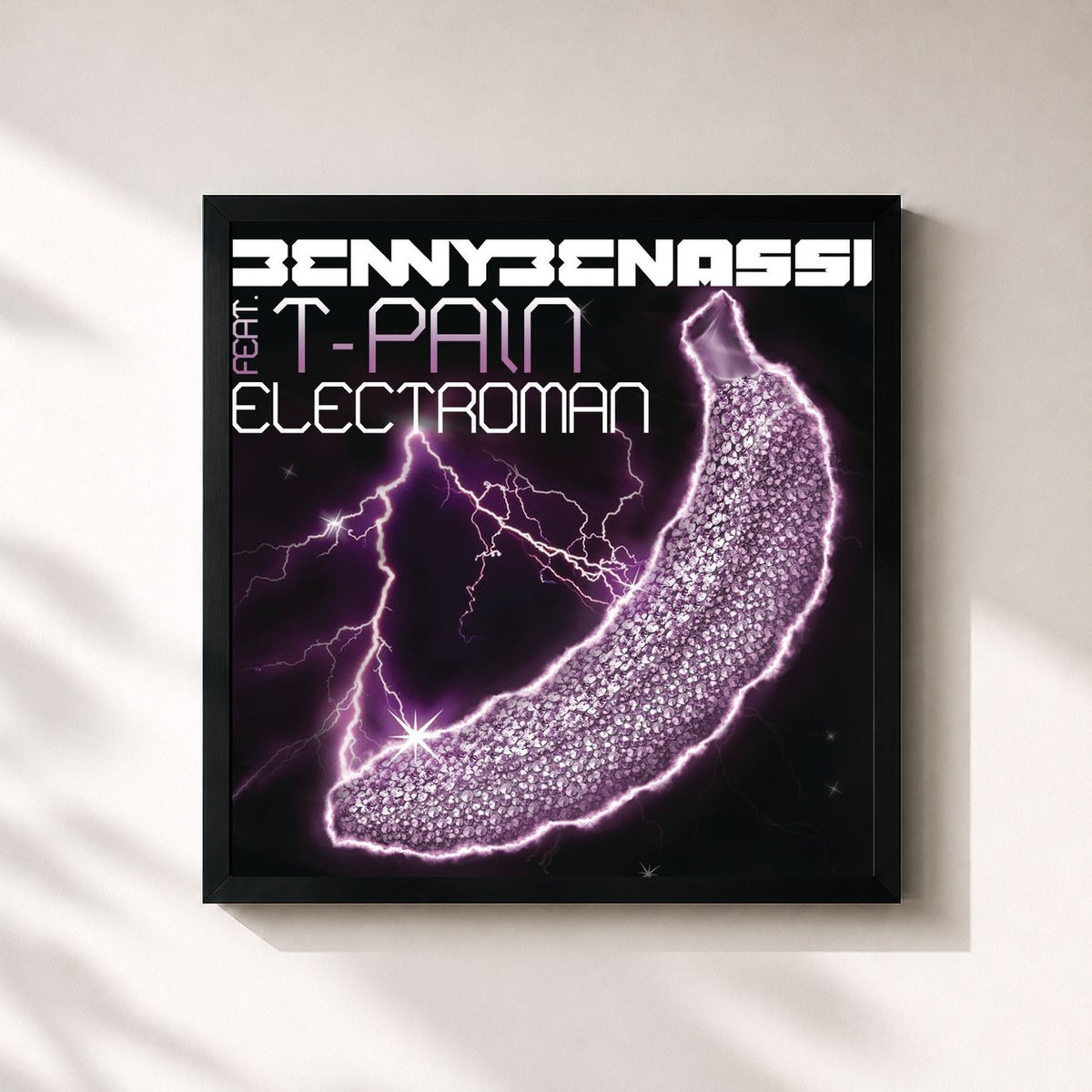 #noir Tableau carré de l'album Electroman (feat. T-Pain) de Benny Benassi, cadre noir 32x32 cm