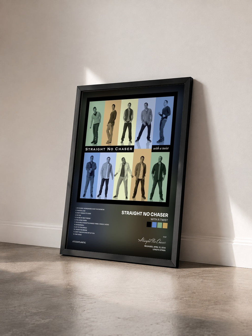#noir Tableau de l'album With a Twist de Straight No Chaser vu de trois quarts, cadre noir