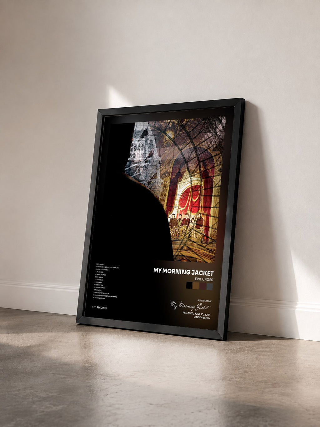 #noir Tableau de l'album Evil Urges de My Morning Jacket vu de trois quarts, cadre noir