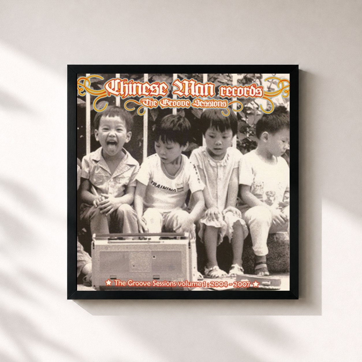 #noir Tableau carré de l'album Groove Sessions de Chinese Man, cadre noir 32x32 cm