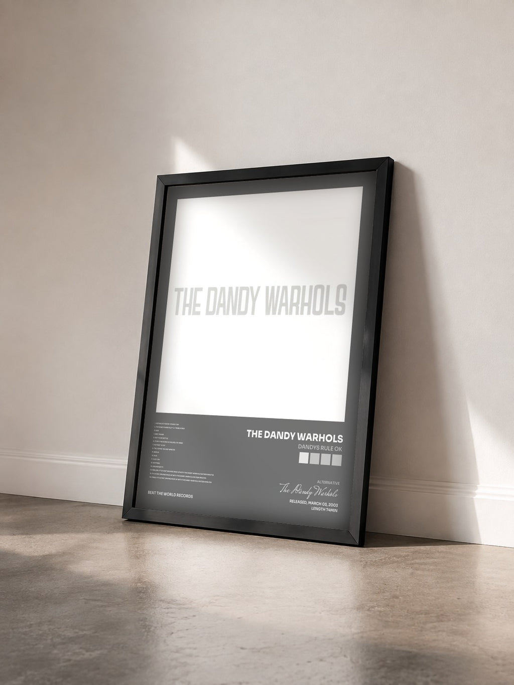 #noir Tableau de l'album Dandys Rule OK de The Dandy Warhols vu de trois quarts, cadre noir