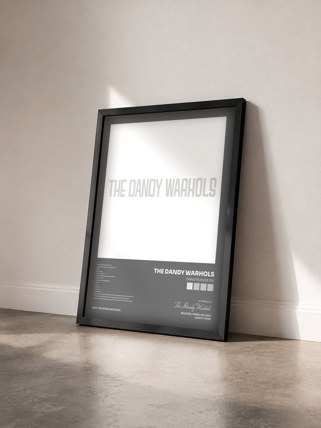 #noir Tableau de l'album Dandys Rule OK de The Dandy Warhols vu de trois quarts, cadre noir