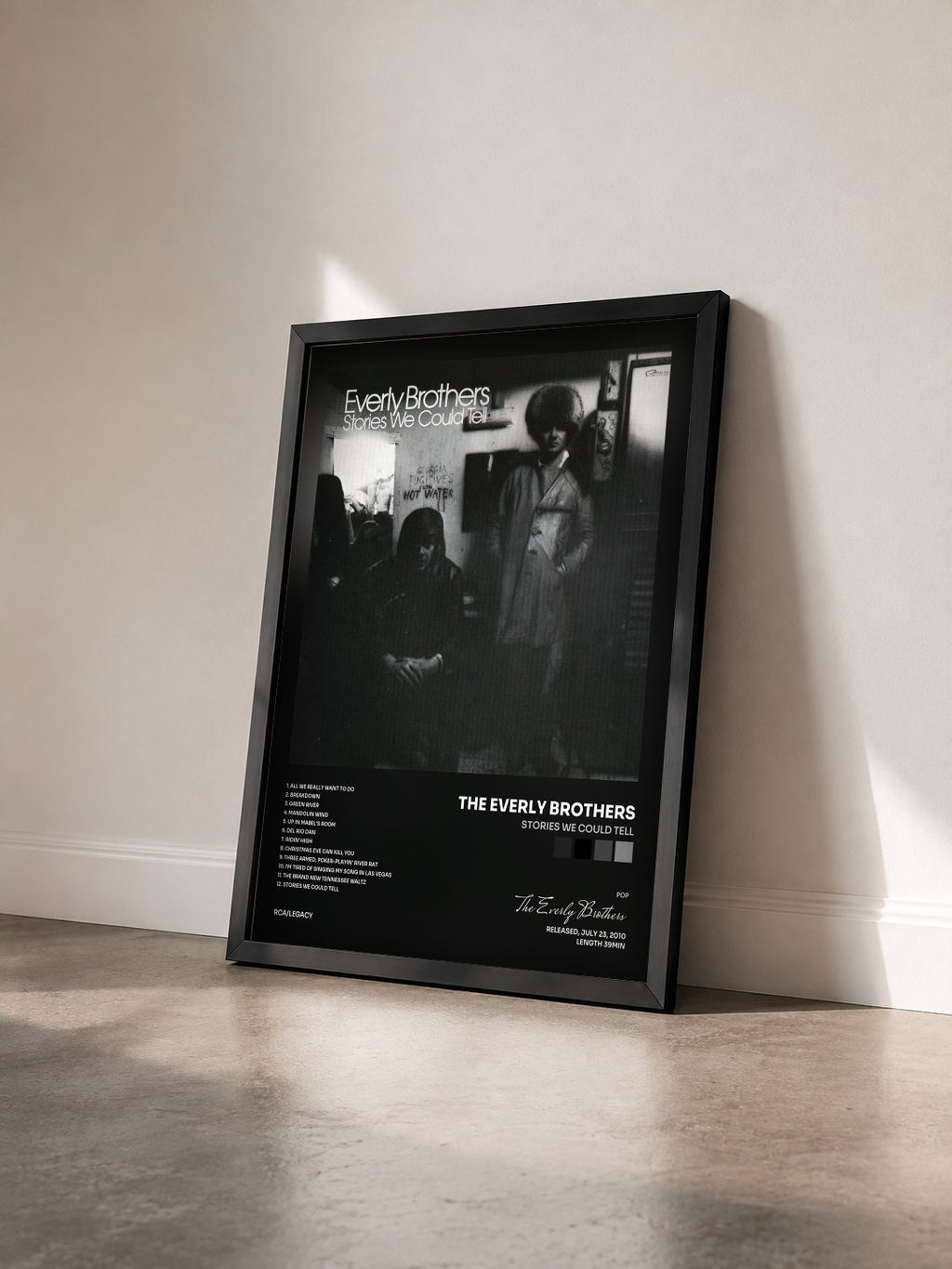 #noir Tableau de l'album Stories We Could Tell de The Everly Brothers vu de trois quarts, cadre noir