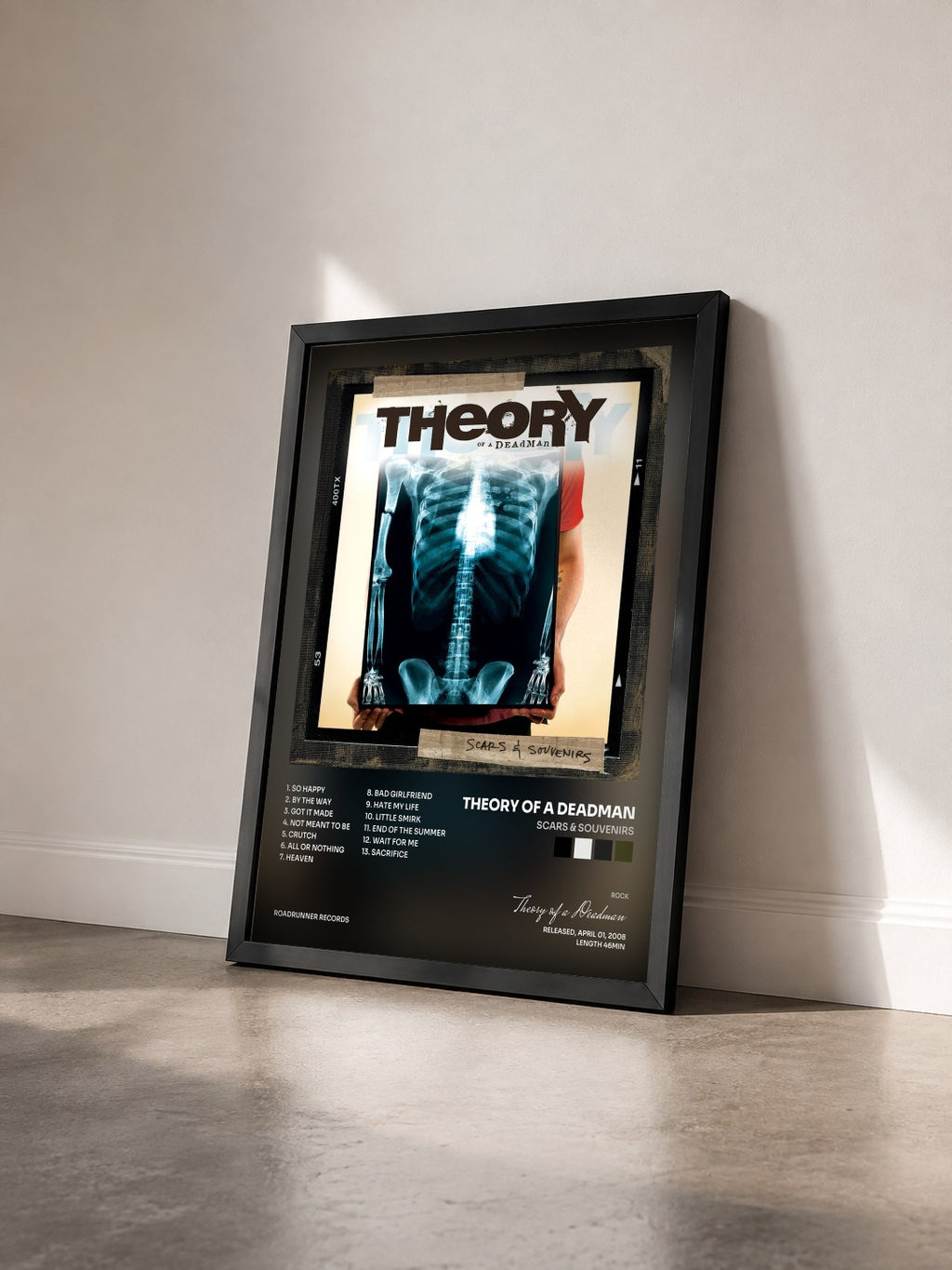 #noir Tableau de l'album Scars & Souvenirs de Theory of a Deadman vu de trois quarts, cadre noir