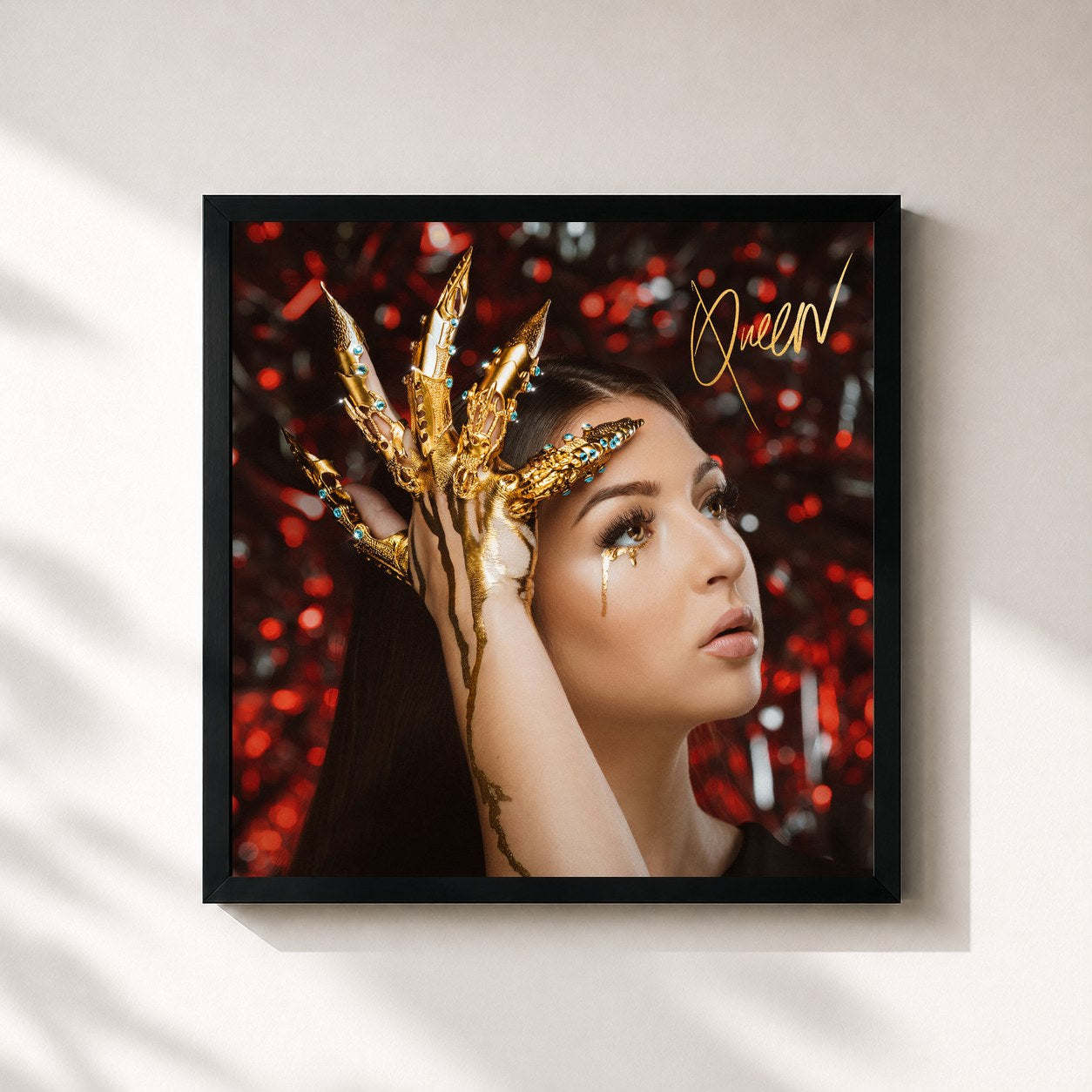 #noir Tableau carré de l'album Queen de Eva, cadre noir 32x32 cm