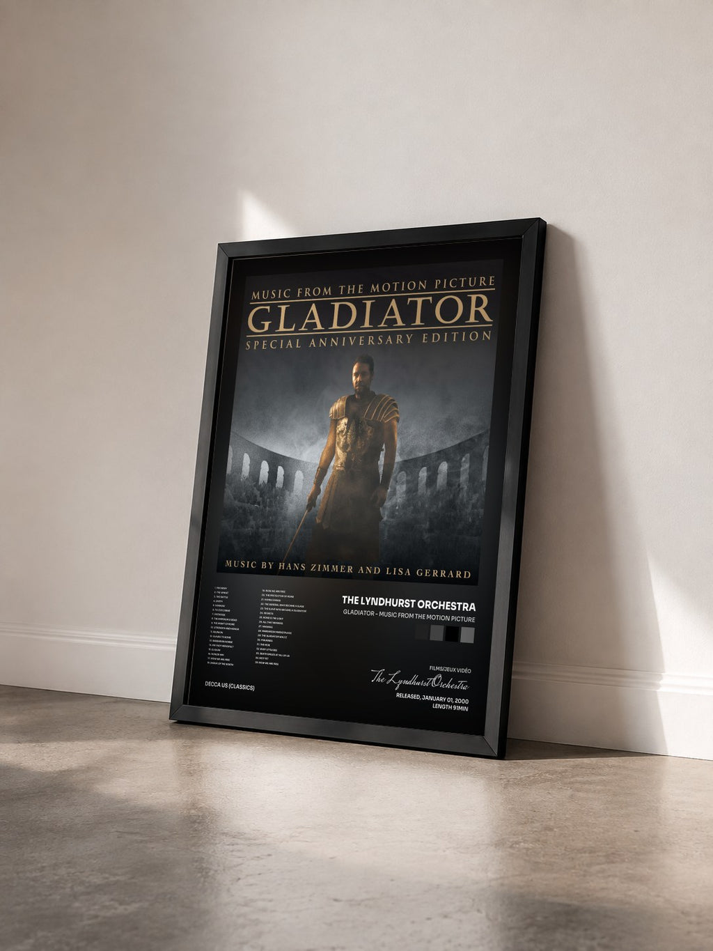 #noir Tableau de l'album Gladiator - Music From The Motion Picture de The Lyndhurst Orchestra vu de trois quarts, cadre noir