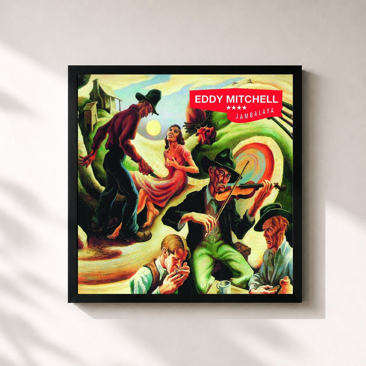 #noir Tableau carré de l'album Jambalaya de Eddy Mitchell, cadre noir 32x32 cm