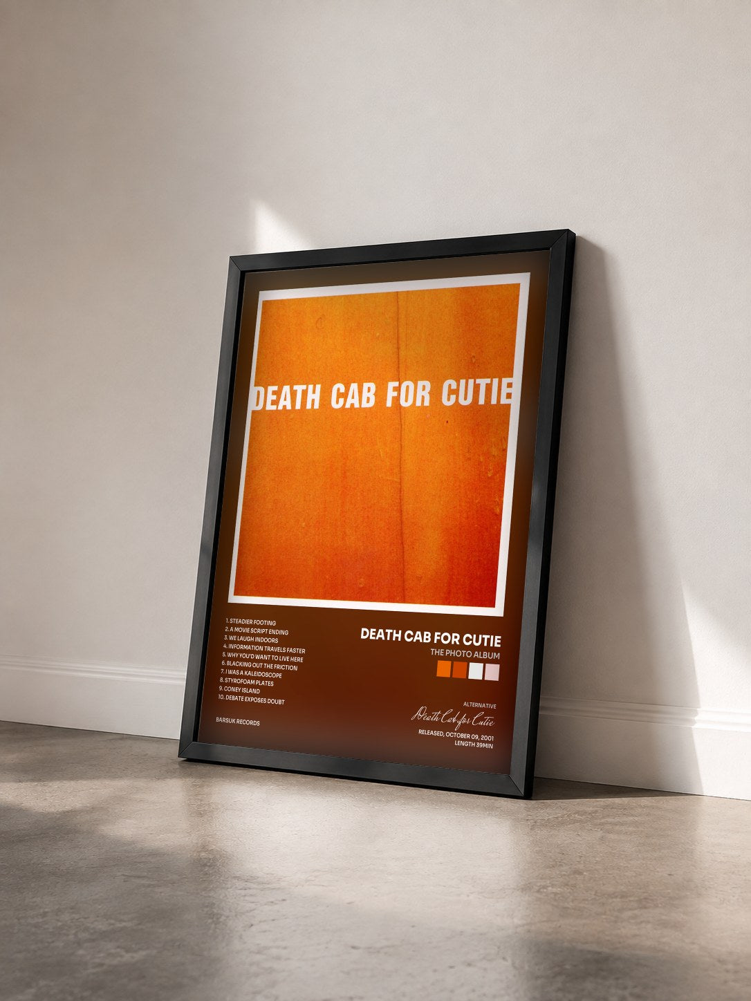 #noir Tableau de l'album The Photo Album de Death Cab for Cutie vu de trois quarts, cadre noir