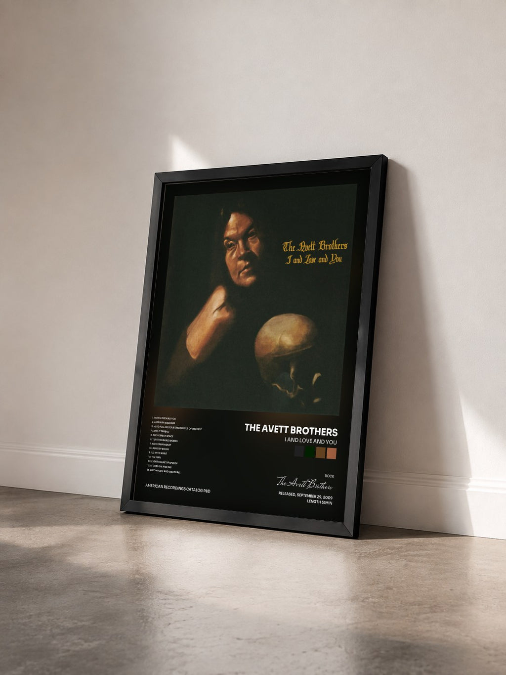 #noir Tableau de l'album I And Love And You de The Avett Brothers vu de trois quarts, cadre noir