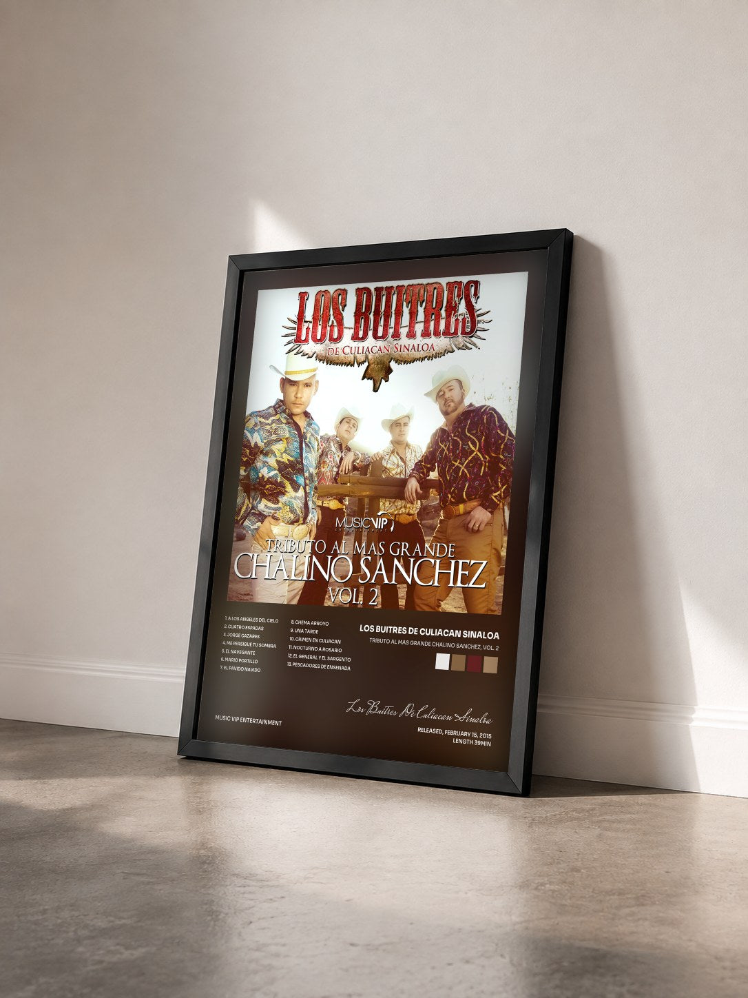 #noir Tableau de l'album Tributo al Mas Grande Chalino Sanchez, Vol. 2 de Los Buitres De Culiacan Sinaloa vu de trois quarts, cadre noir