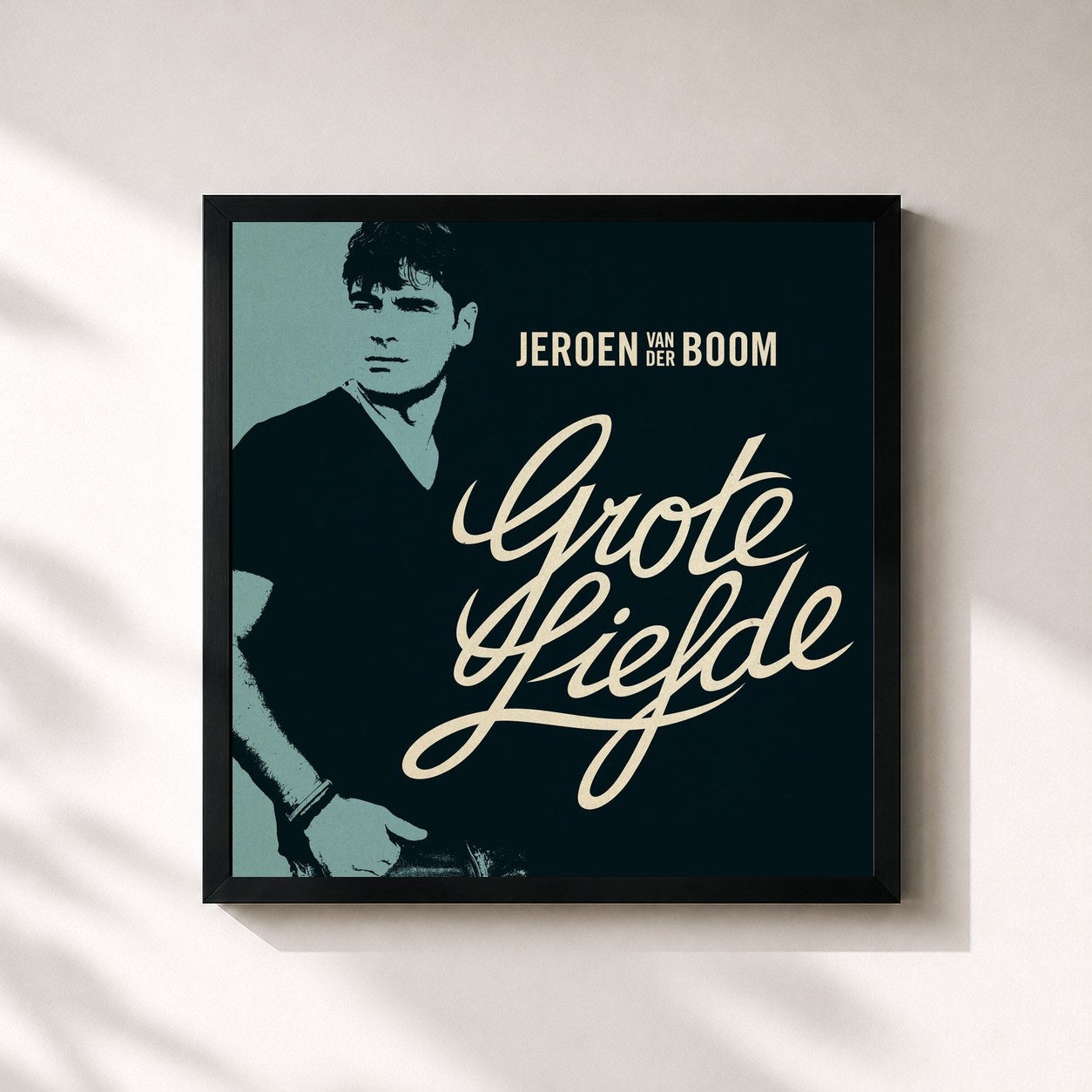 #noir Tableau carré de l'album Grote Liefde de Jeroen van der Boom, cadre noir 32x32 cm