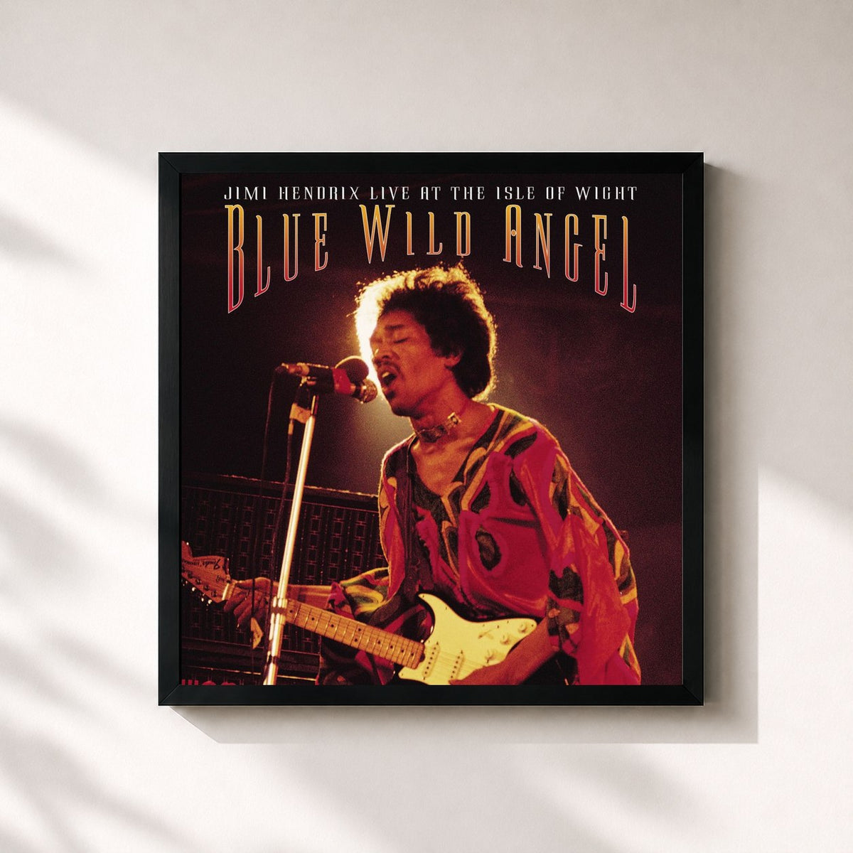 #noir Tableau carré de l'album Blue Wild Angel: Jimi Hendrix At The Isle Of Wight de Jimi Hendrix, cadre noir 32x32 cm