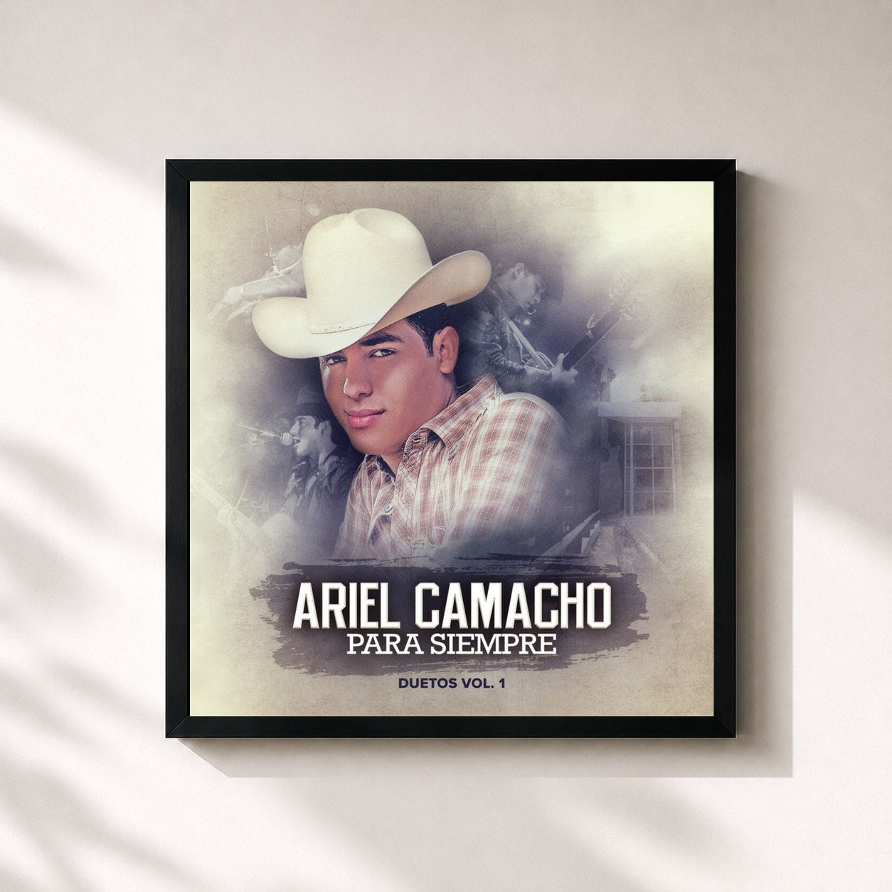 #noir Tableau carré de l'album Ariel Camacho Para Siempre de Ariel Camacho y Los Plebes Del Rancho, cadre noir 32x32 cm