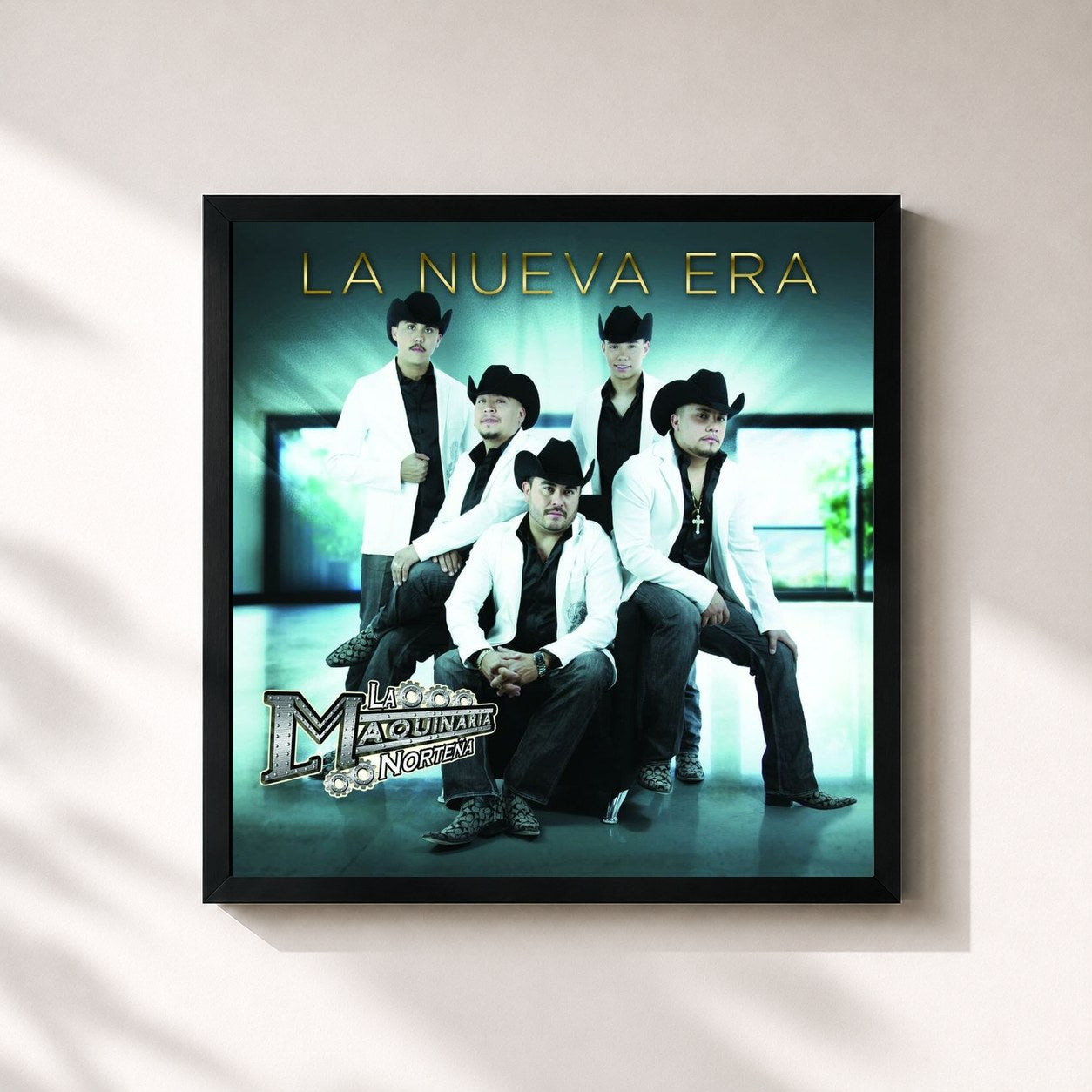 #noir Tableau carré de l'album La Nueva Era de La Maquinaria Norteña, cadre noir 32x32 cm