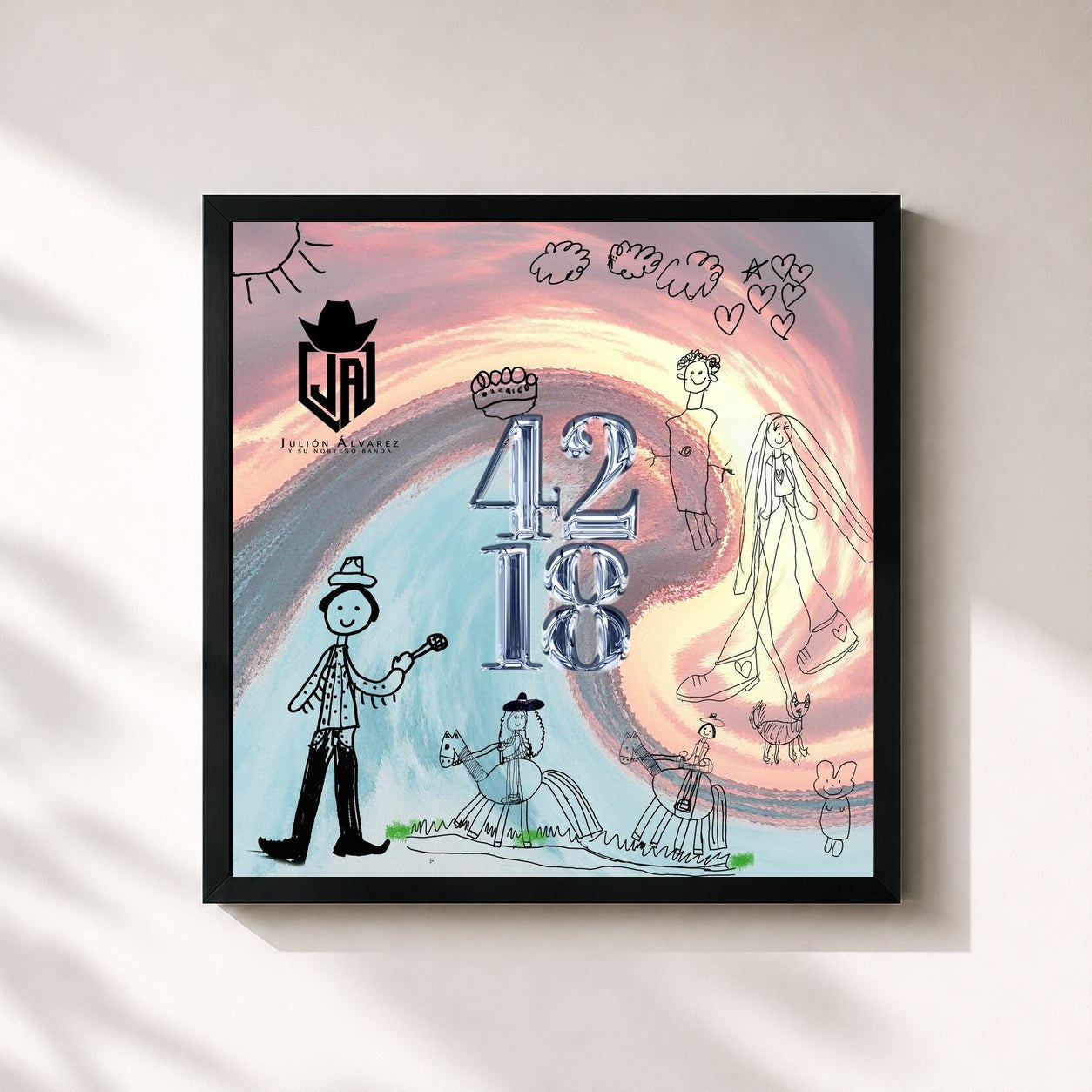#noir Tableau carré de l'album 42 18 de Julion Alvarez Y Su Norteño Banda, cadre noir 32x32 cm
