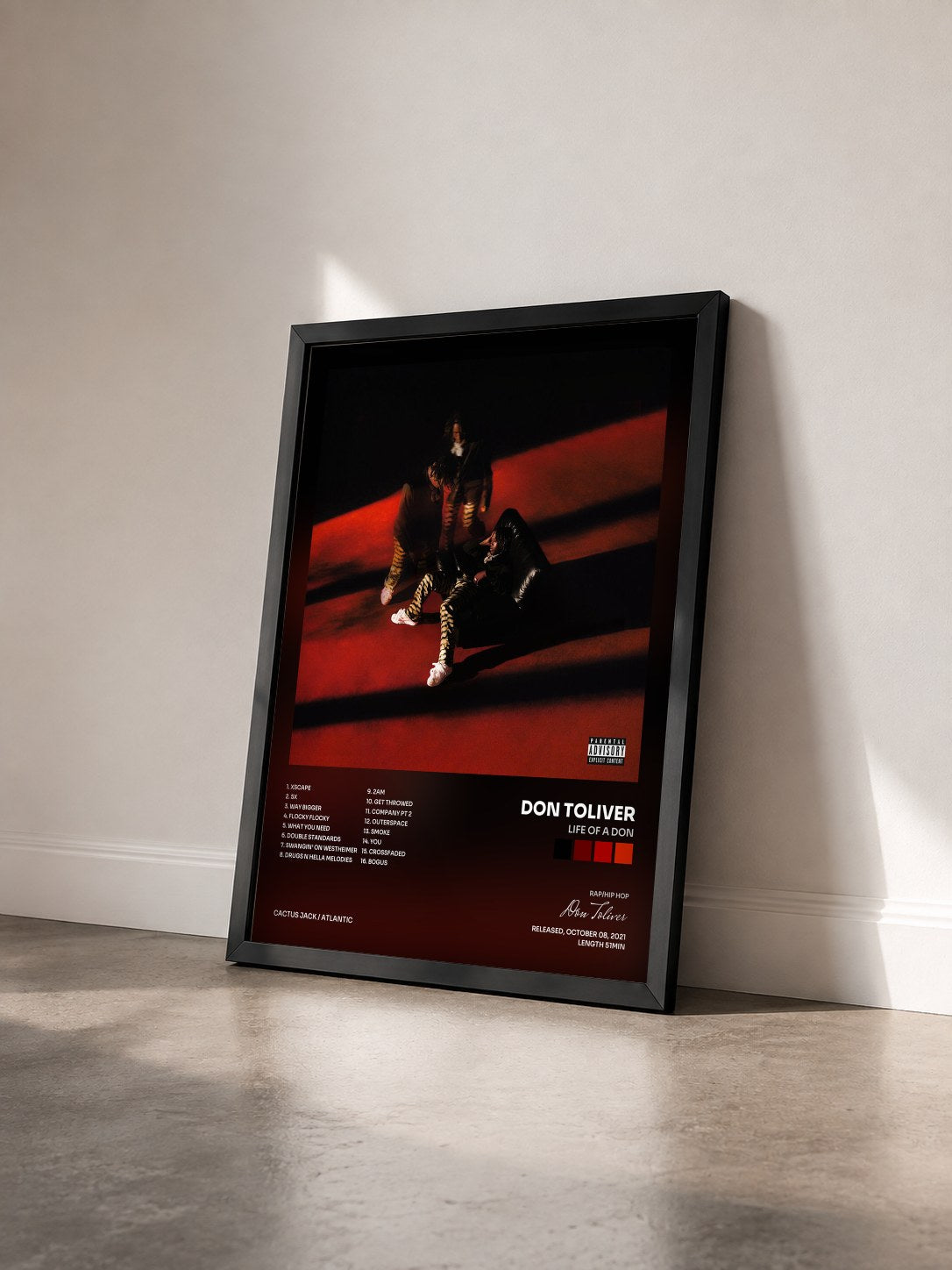 #noir Tableau de l'album Life of a DON de Don Toliver vu de trois quarts, cadre noir