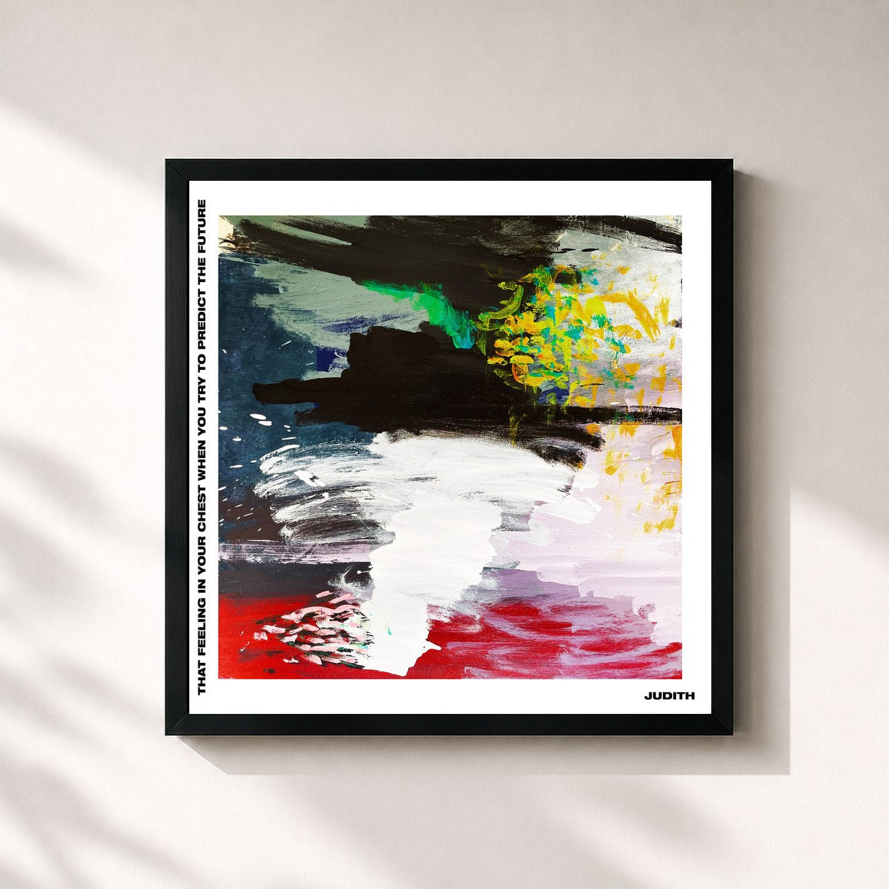 #noir Tableau carré de l'album That Feeling In Your Chest When You Try To Predict The Future de Judith, cadre noir 32x32 cm