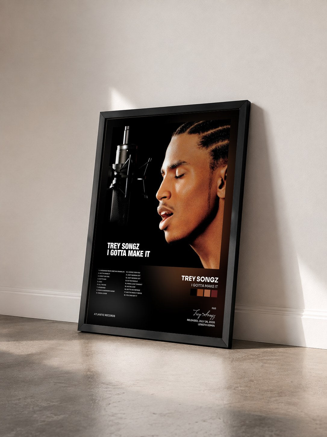 #noir Tableau de l'album I Gotta Make It de Trey Songz vu de trois quarts, cadre noir