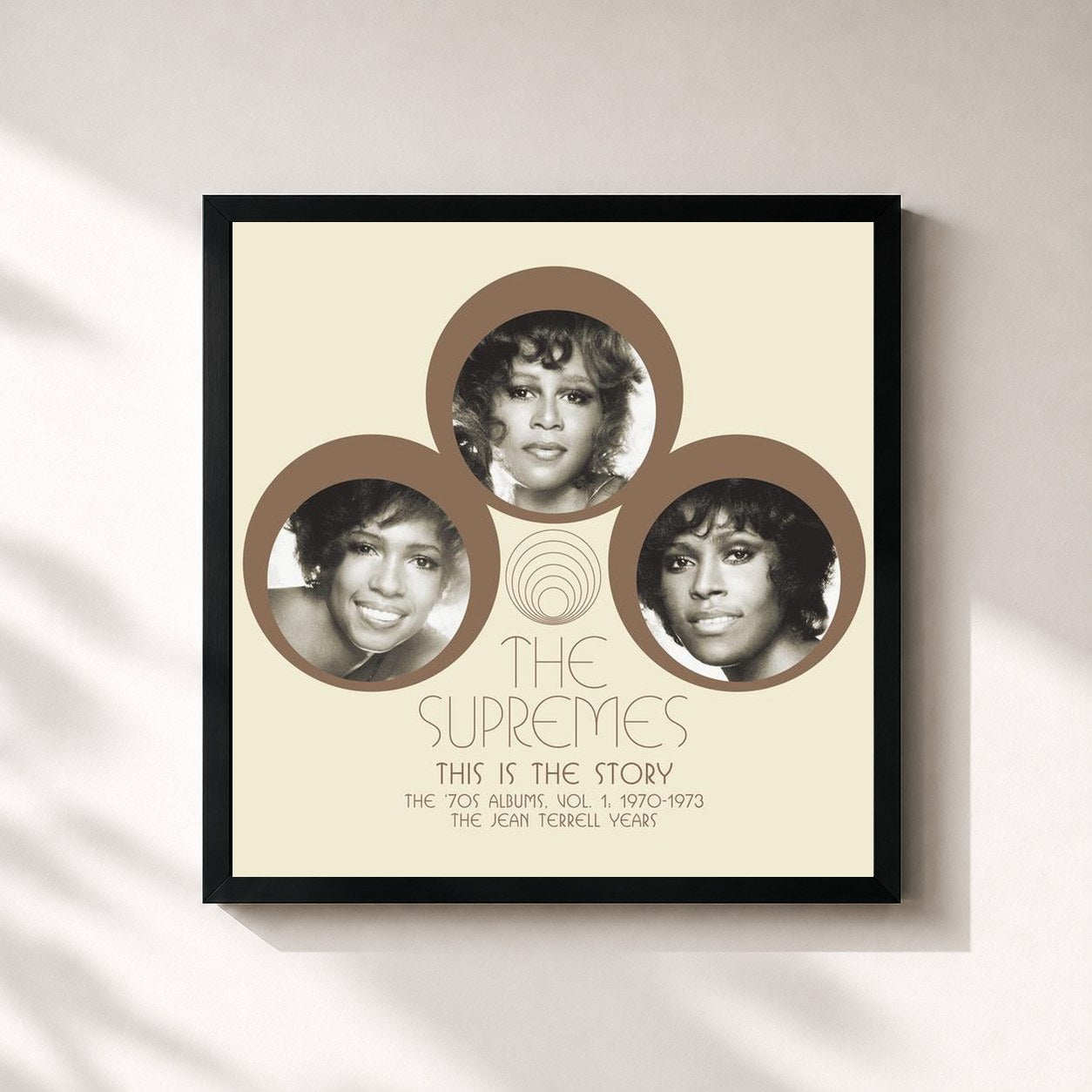 #noir Tableau carré de l'album This is The Story: The ‘70s Albums, Vol. 1: 1970-1973 (The Jean Terrell Years) de The Supremes, cadre noir 32x32 cm