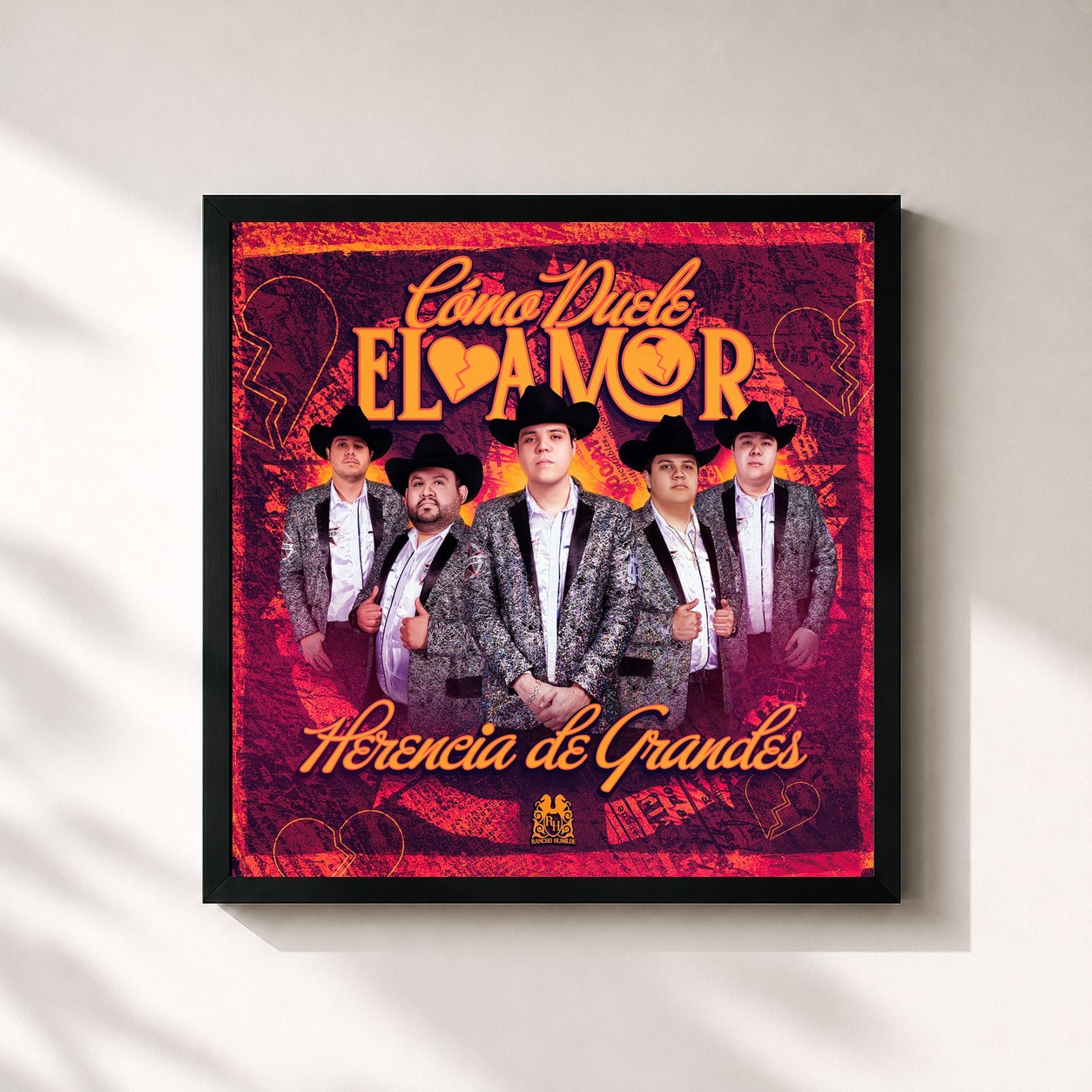 #noir Tableau carré de l'album Como Duele El Amor de Herencia De Grandes, cadre noir 32x32 cm