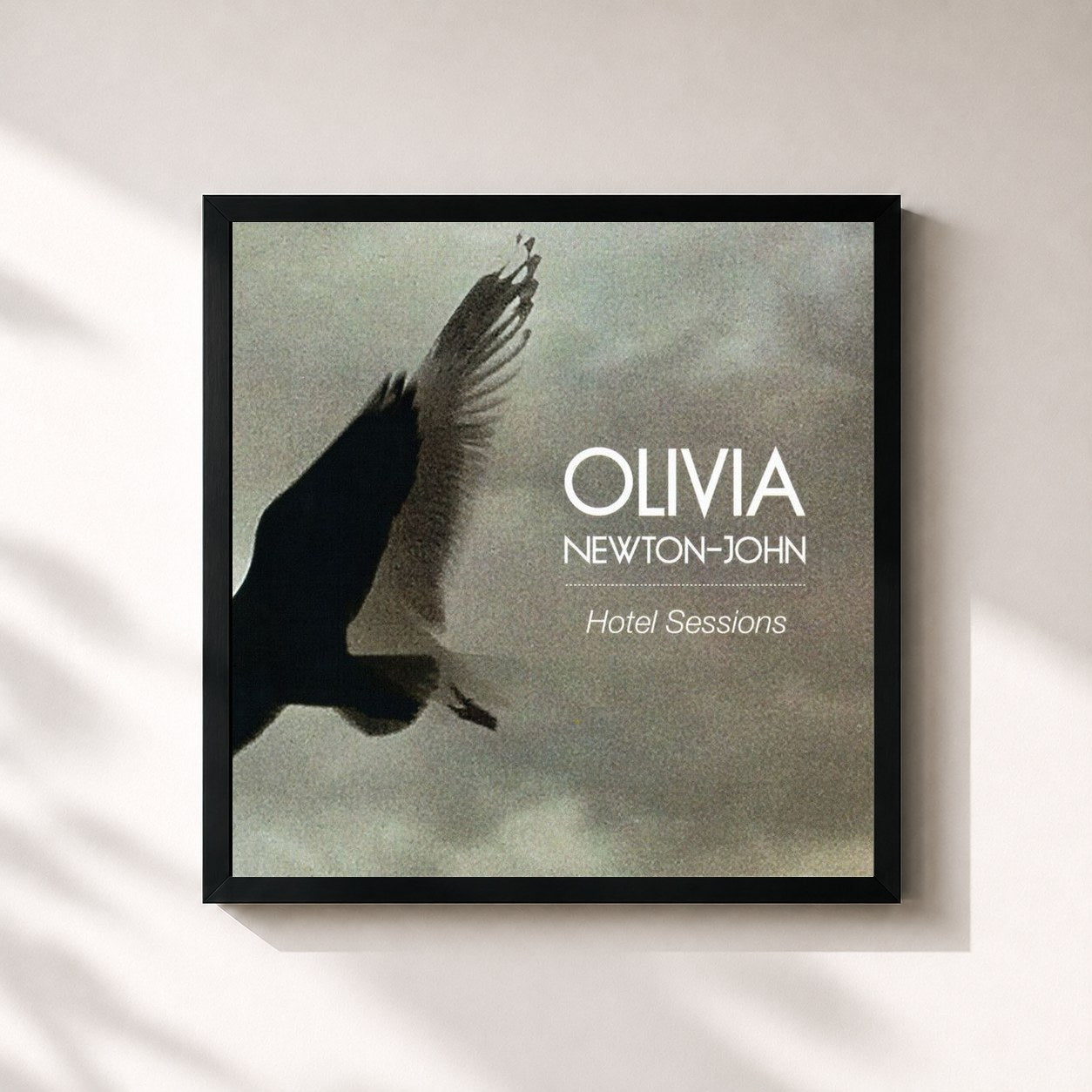 #noir Tableau carré de l'album Hotel Sessions de Olivia Newton-John, cadre noir 32x32 cm