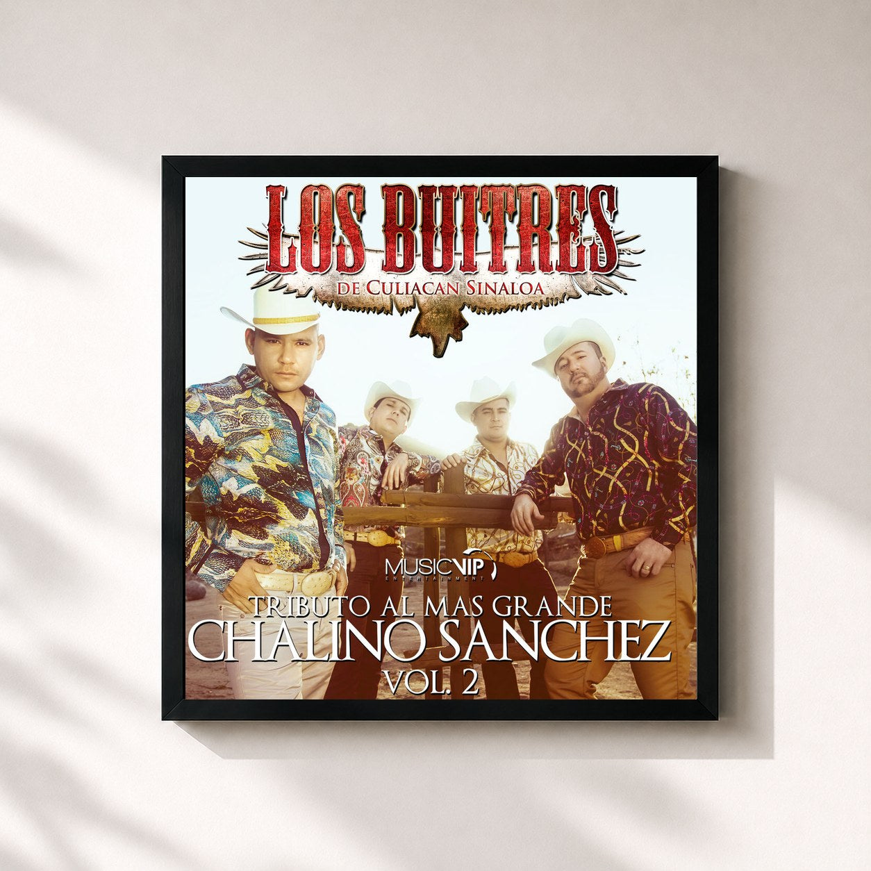 #noir Tableau carré de l'album Tributo al Mas Grande Chalino Sanchez, Vol. 2 de Los Buitres De Culiacan Sinaloa, cadre noir 32x32 cm