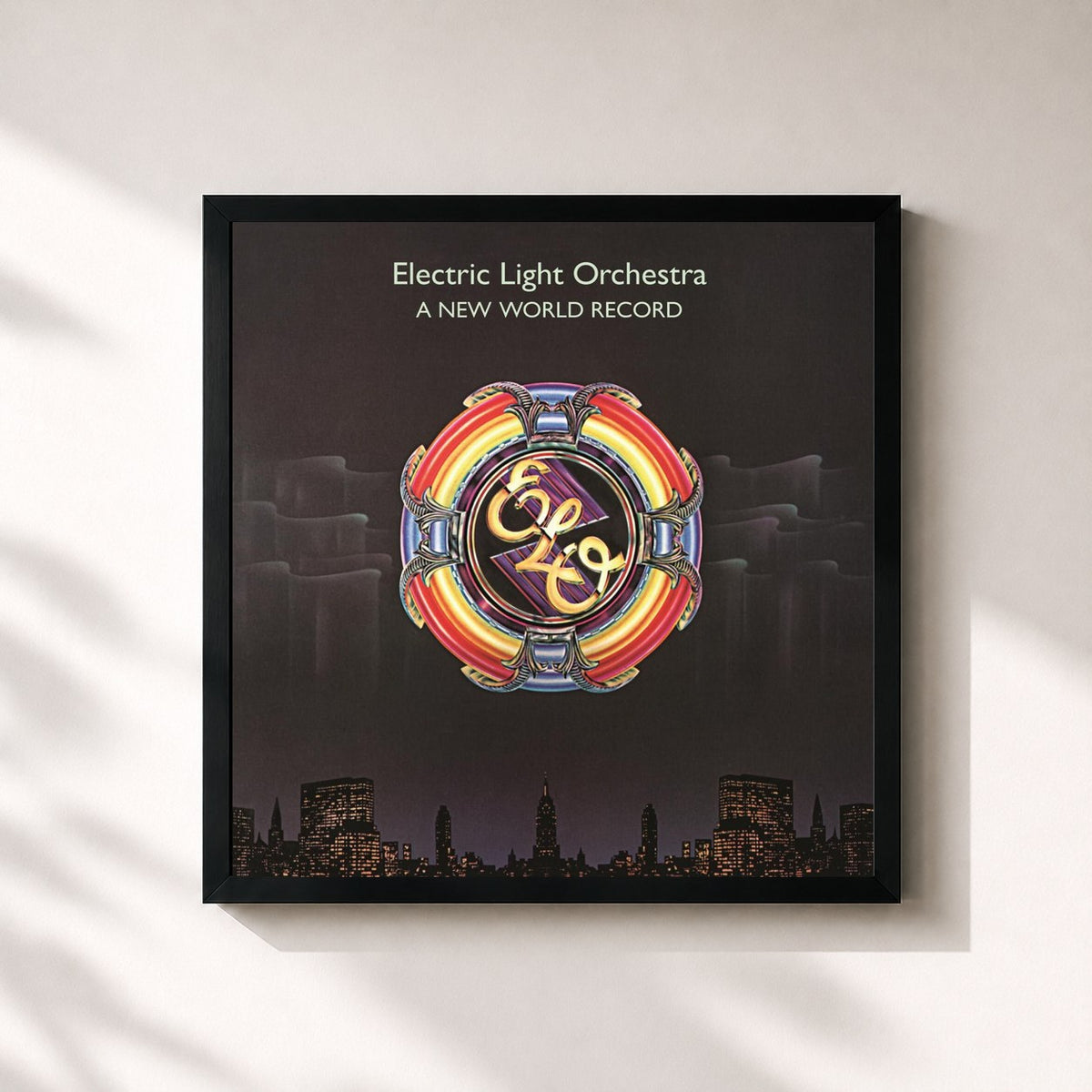 #noir Tableau carré de l'album A New World Record de Electric Light Orchestra, cadre noir 32x32 cm