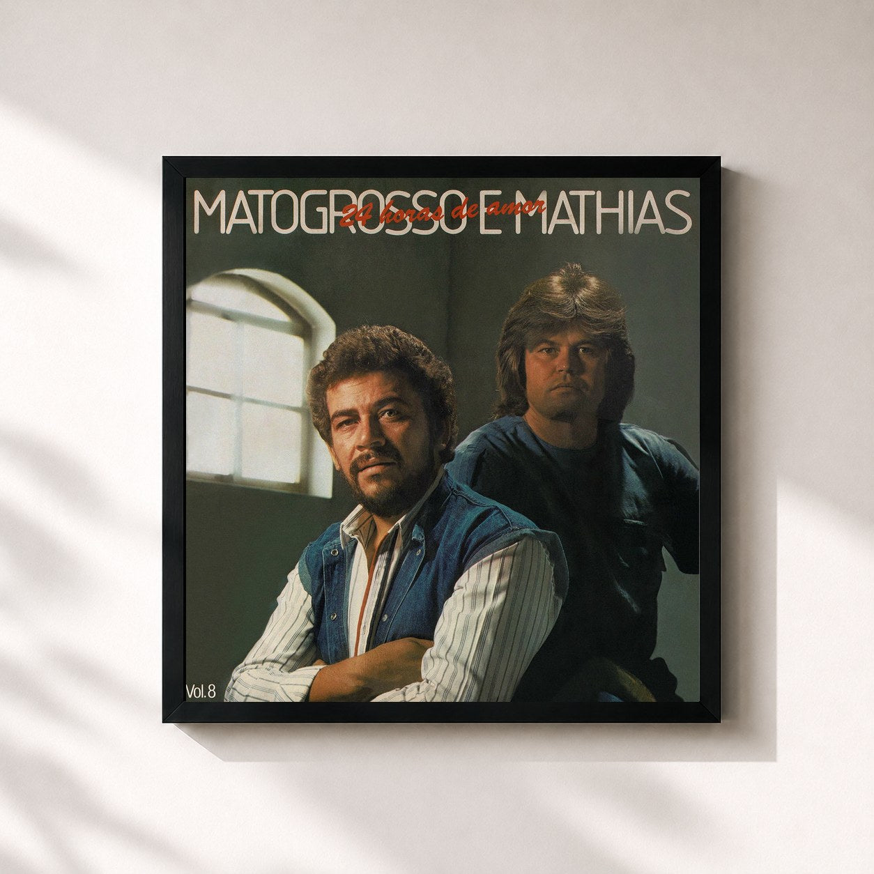 #noir Tableau carré de l'album 24 Horas de Amor de Matogrosso & Mathias, cadre noir 32x32 cm