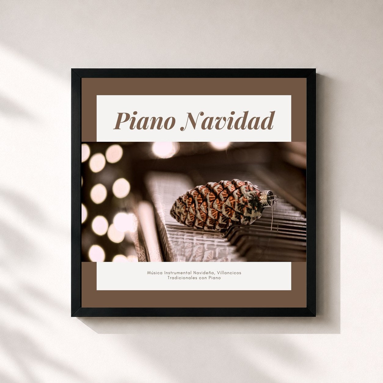 #noir Tableau carré de l'album Piano Navidad: Música Instrumental Navideña, Villancicos Tradicionales con Piano de Canciones De Navidad, cadre noir 32x32 cm