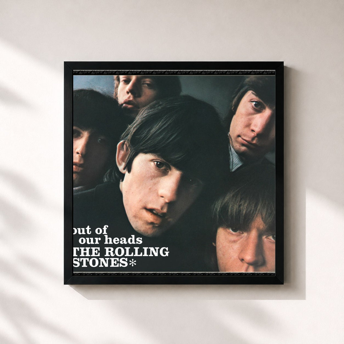 #noir Tableau carré de l'album Out Of Our Heads de The Rolling Stones, cadre noir 32x32 cm