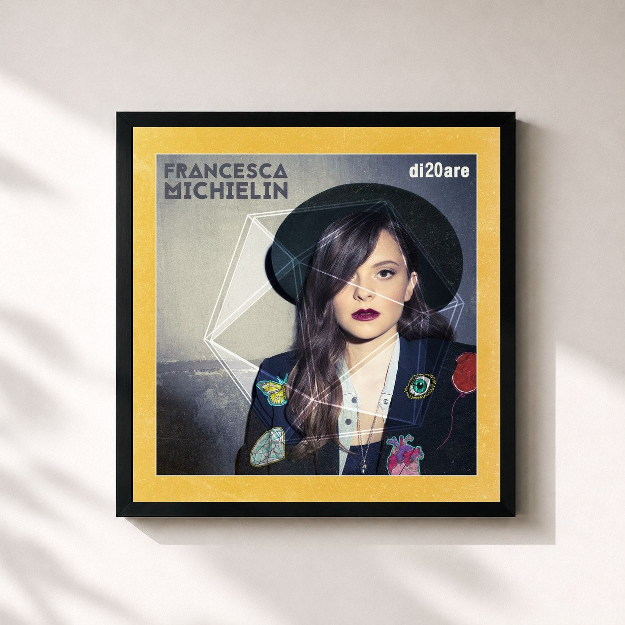 #noir Tableau carré de l'album di20are de Francesca Michielin, cadre noir 32x32 cm