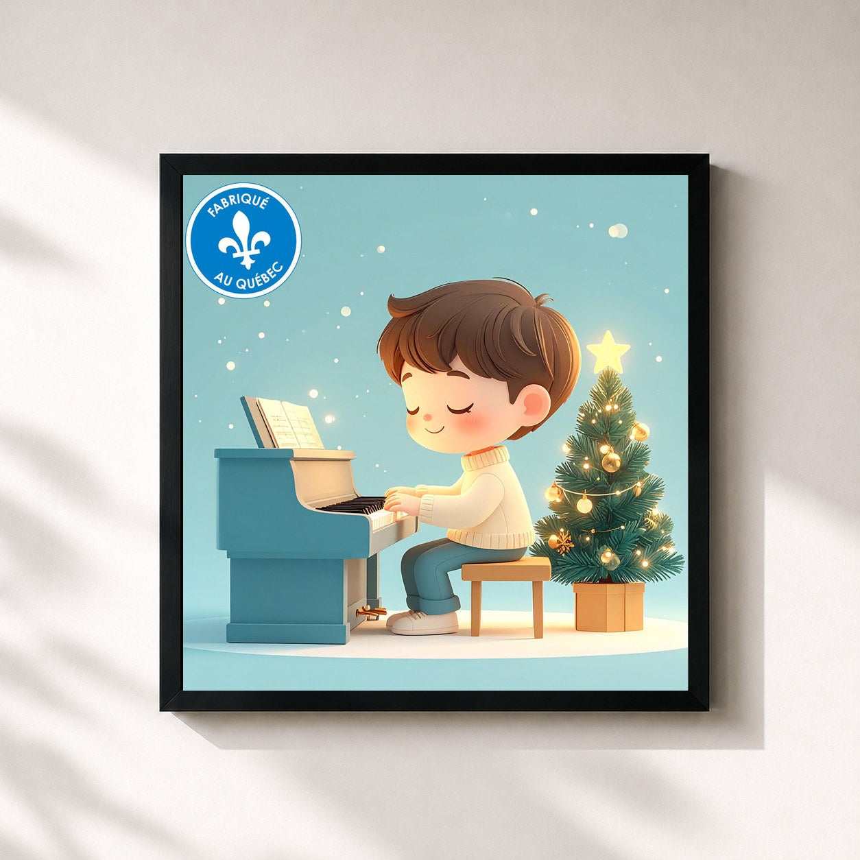#noir Tableau carré de l'album Nuit de Noël - Musique instrumentale de Noël de Noel, cadre noir 32x32 cm