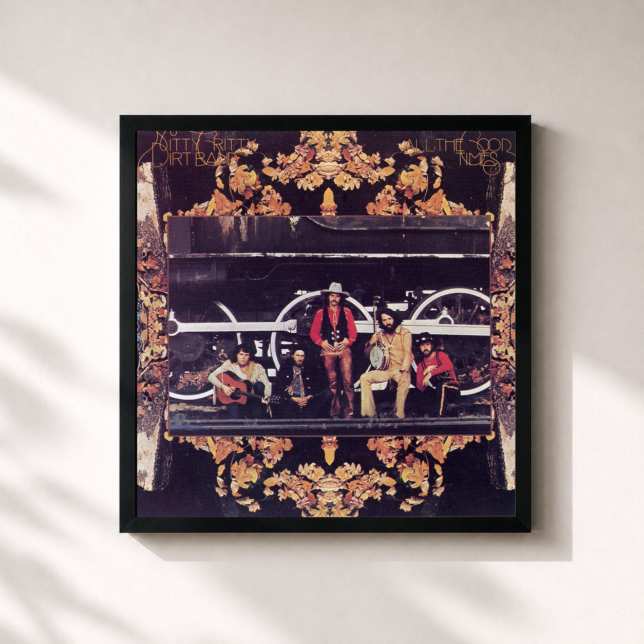 #noir Tableau carré de l'album All The Good Times de Nitty Gritty Dirt Band, cadre noir 32x32 cm
