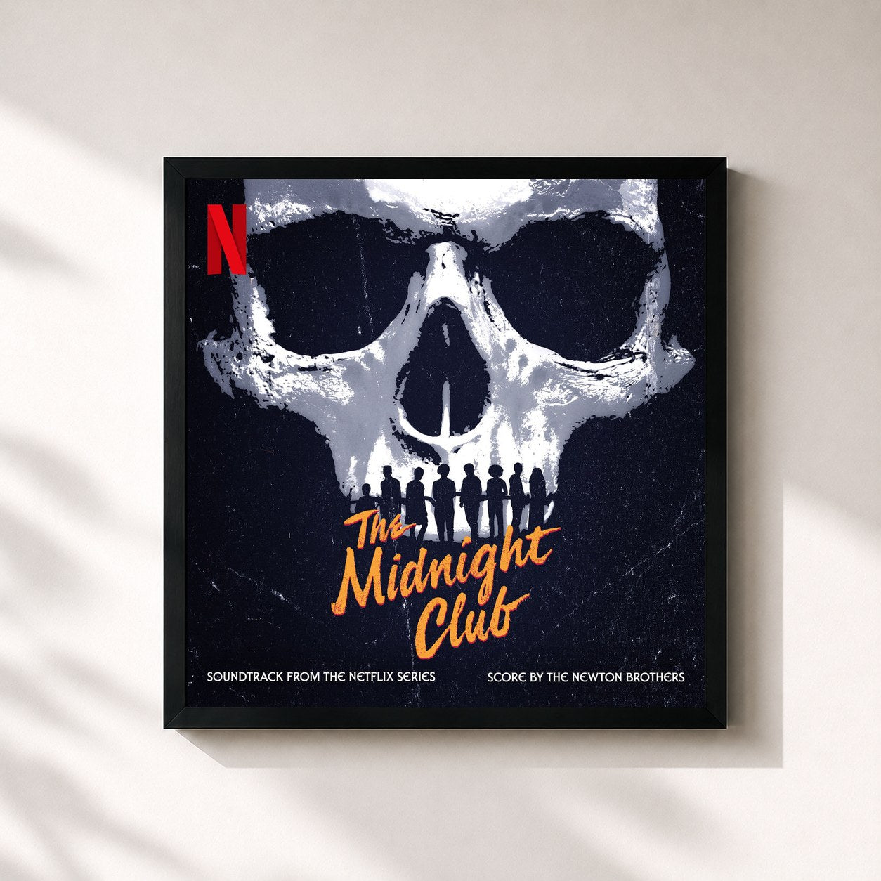 #noir Tableau carré de l'album The Midnight Club (Soundtrack from the Netflix Series) de The Newton Brothers, cadre noir 32x32 cm