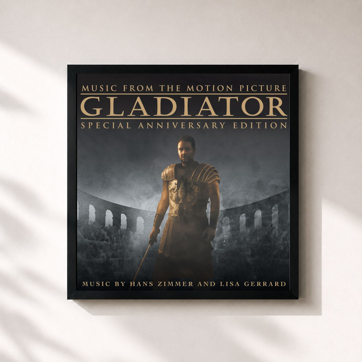 #noir Tableau carré de l'album Gladiator - Music From The Motion Picture de The Lyndhurst Orchestra, cadre noir 32x32 cm