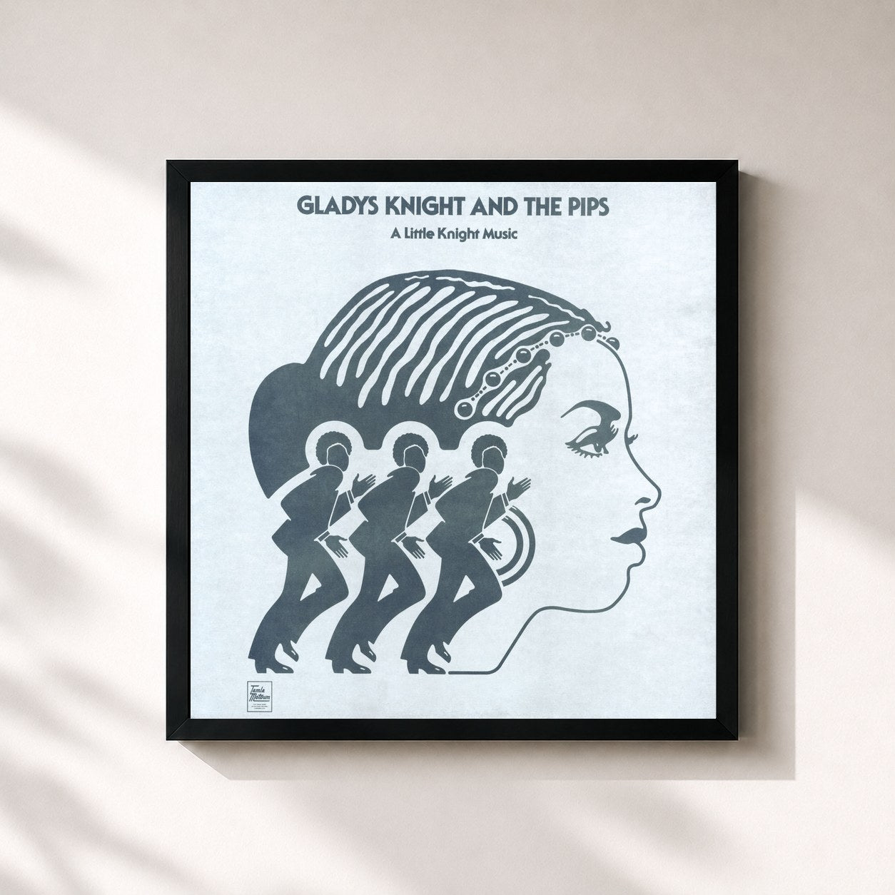 #noir Tableau carré de l'album A Little Knight Music de Gladys Knight & The Pips, cadre noir 32x32 cm