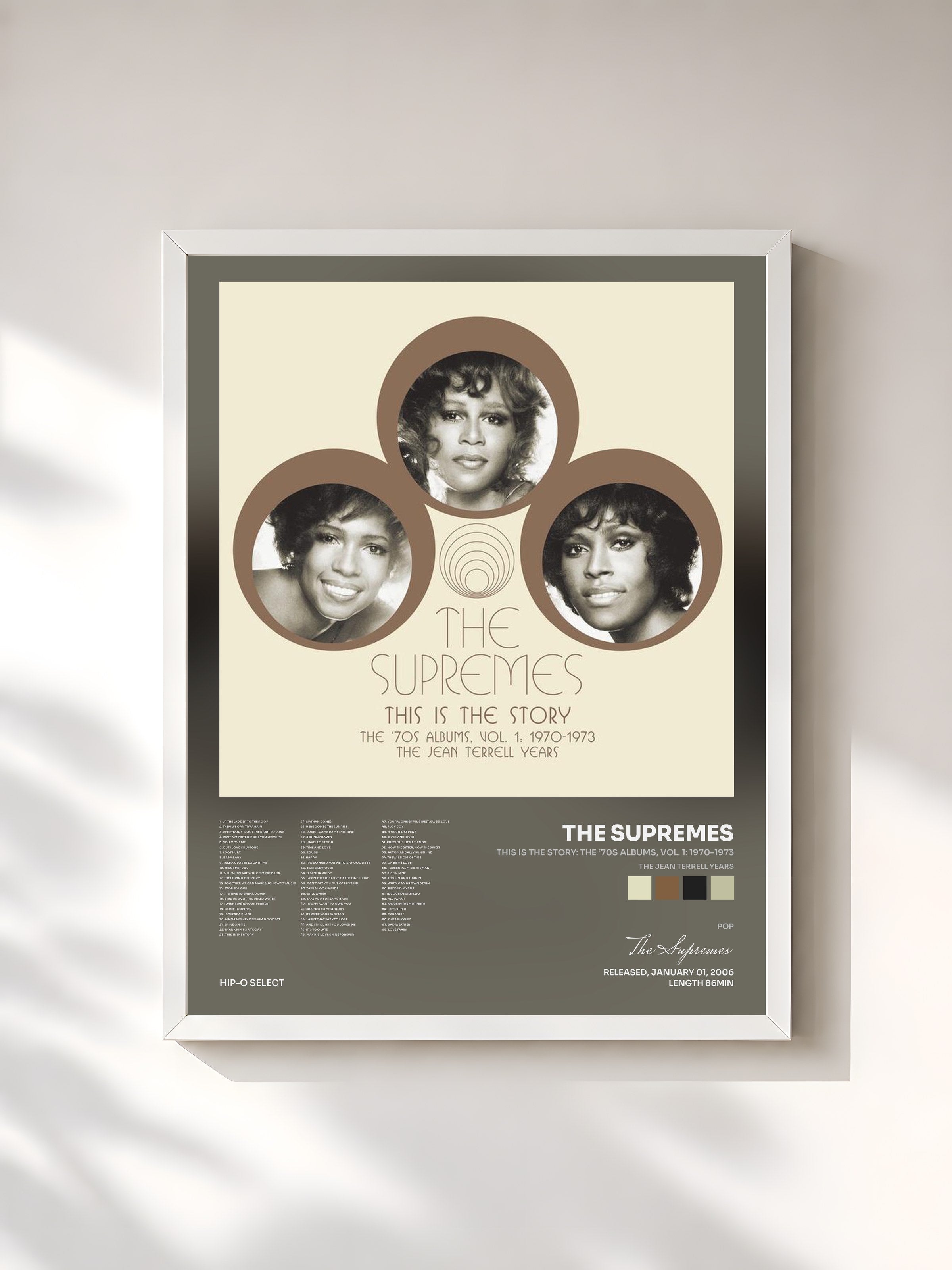 #blanc Tableau de l'album This is The Story: The ‘70s Albums, Vol. 1: 1970-1973 (The Jean Terrell Years) de The Supremes, cadre blanc, imprimé et encadré en France