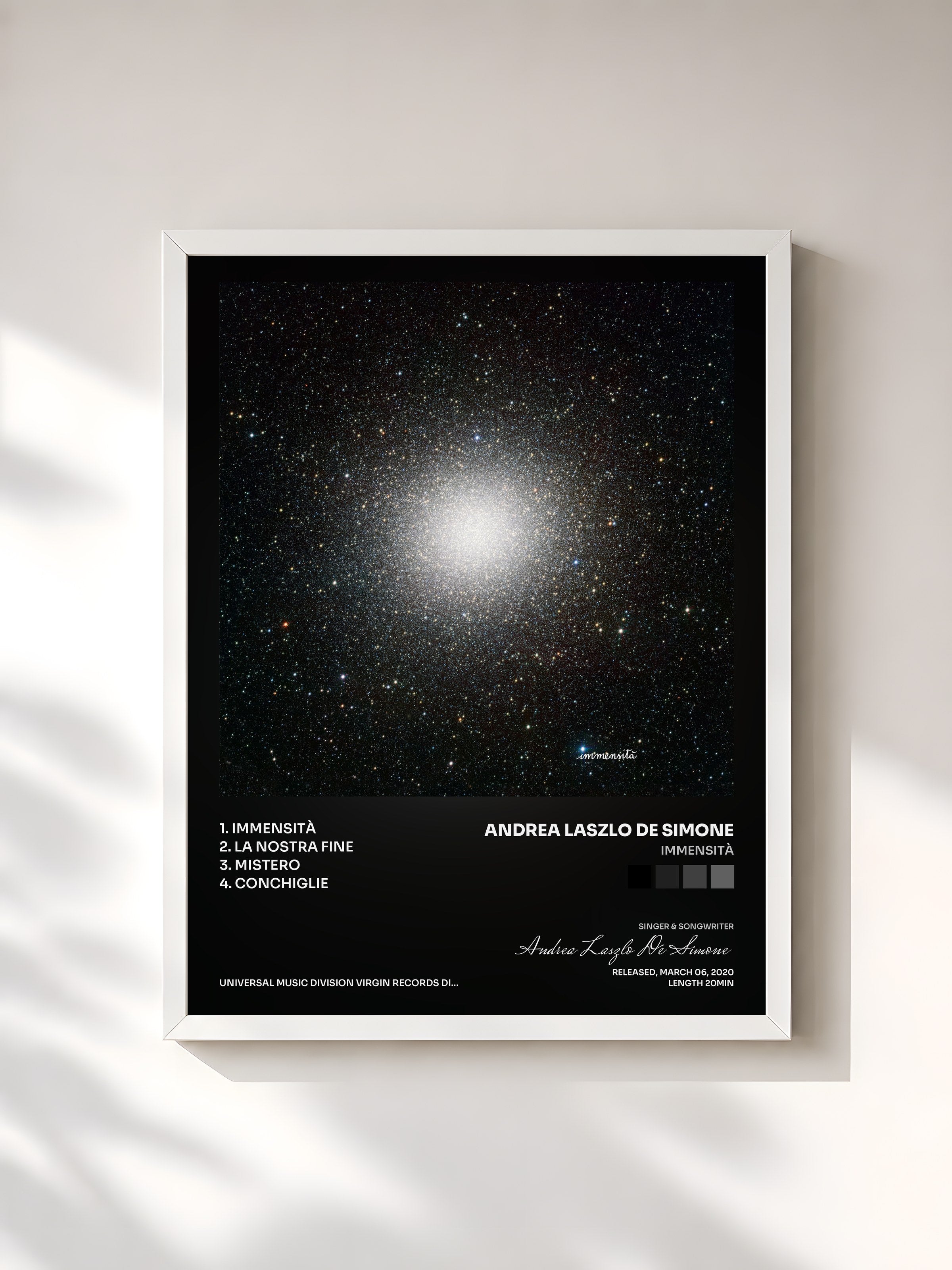 #blanc Tableau de l'album Immensità de Andrea Laszlo De Simone, cadre blanc, imprimé et encadré en France