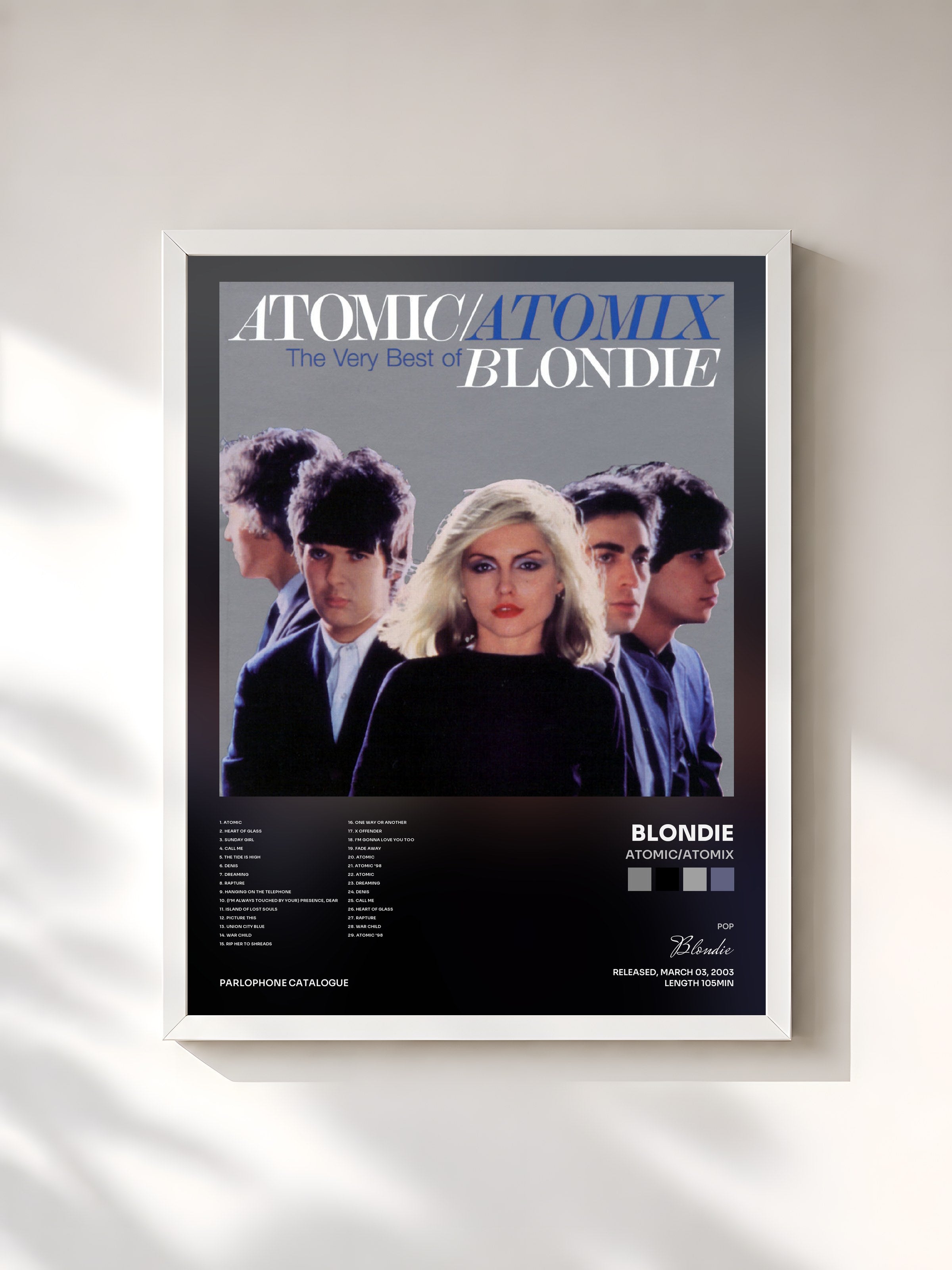 #blanc Tableau de l'album Atomic/Atomix de Blondie, cadre blanc, imprimé et encadré en France