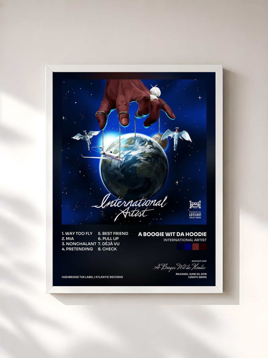 #blanc Tableau de l'album International Artist de A Boogie Wit da Hoodie, cadre blanc, imprimé et encadré en France